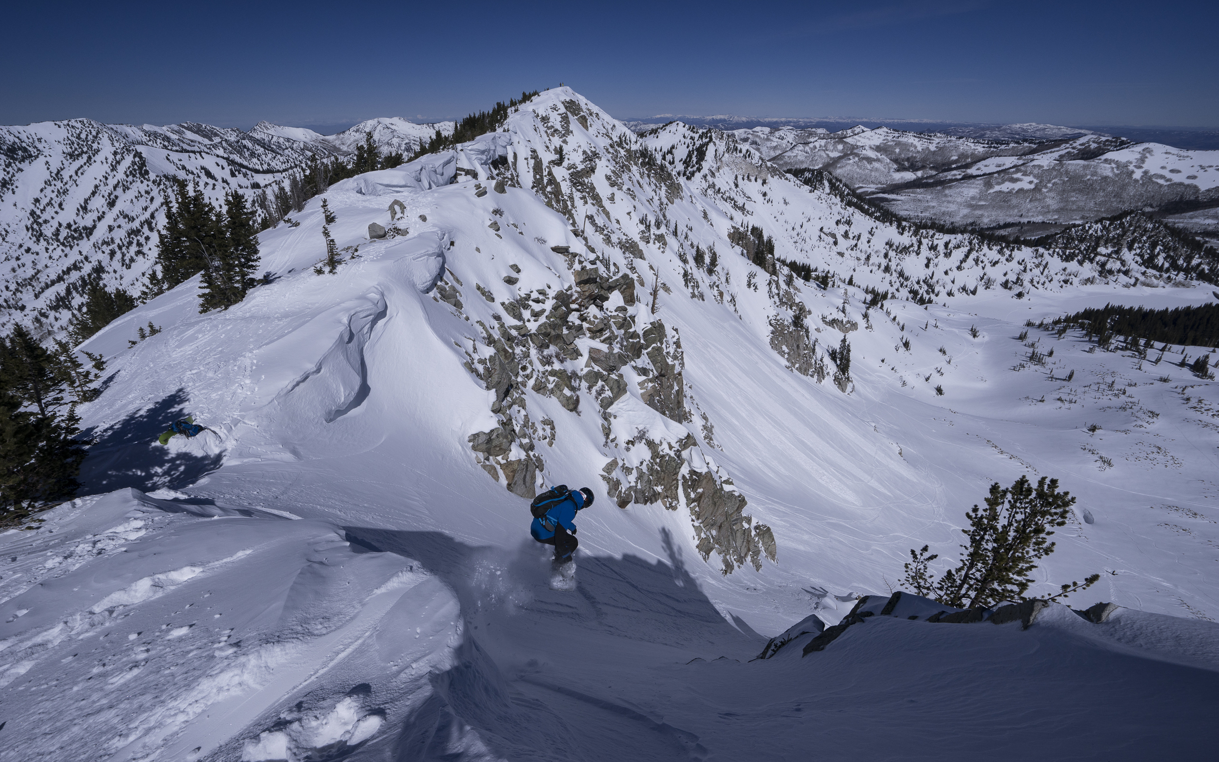  Zach sending the cornice in Bombay Chute in Big Cottonwood  Photo: Ryan Irvin 