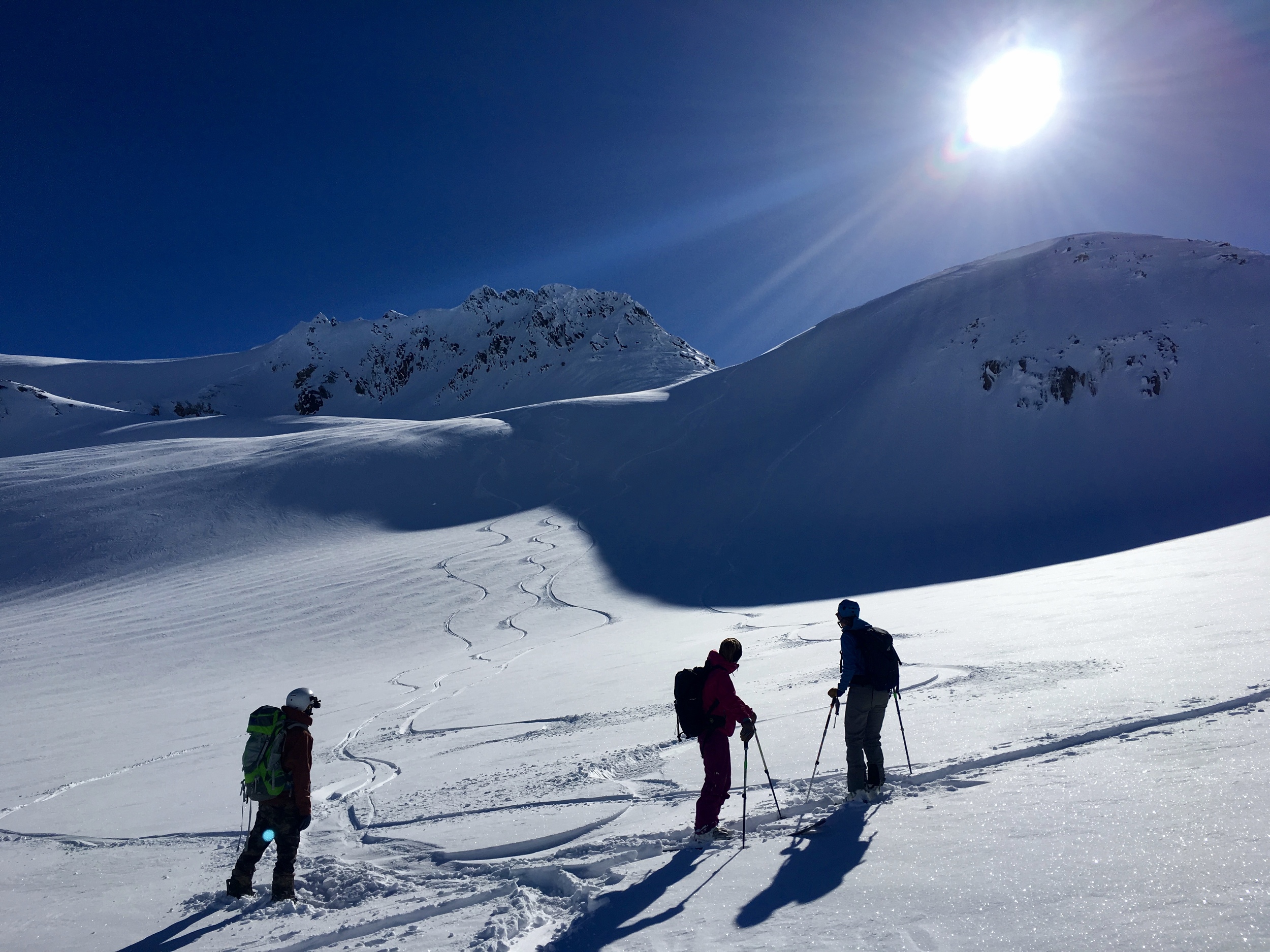 Gazing back at our fresh lines below Youngs Peak Photo: Zach