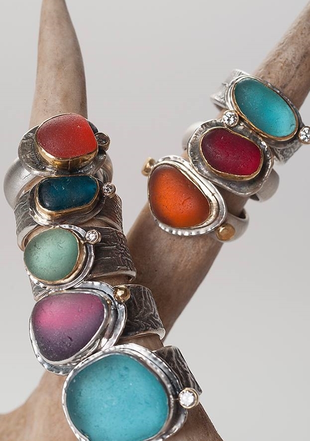 English sea glass rings