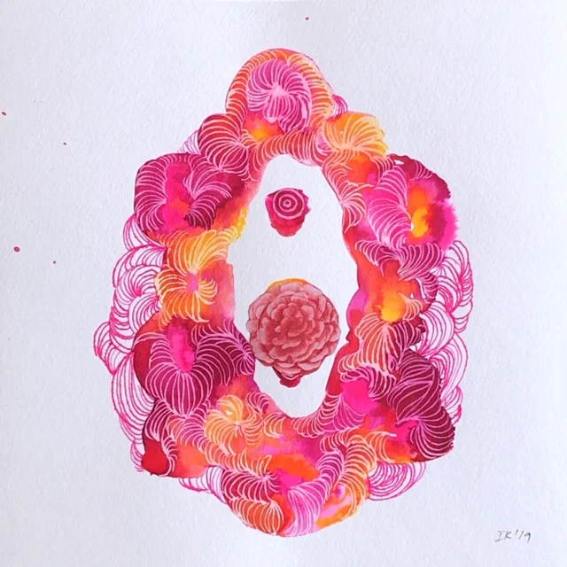 Ink and acrylic on paper. 8x8