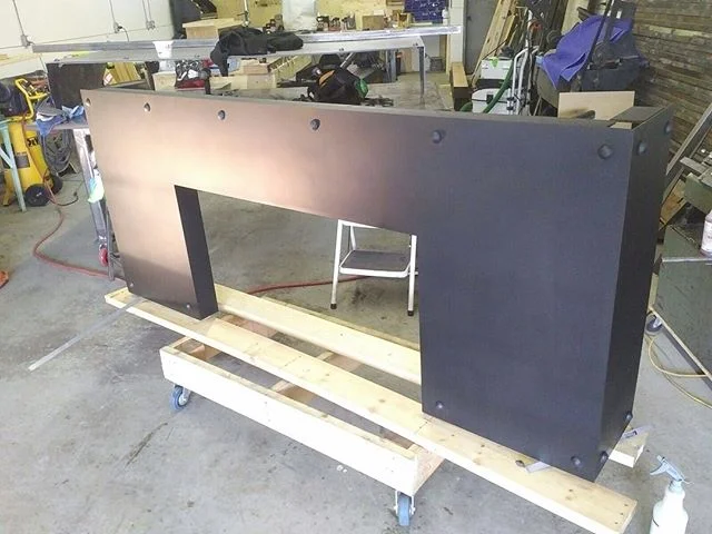 Cold steel blackening process on custom fireplace  #design #vancouver #metalwork #steelfabrication