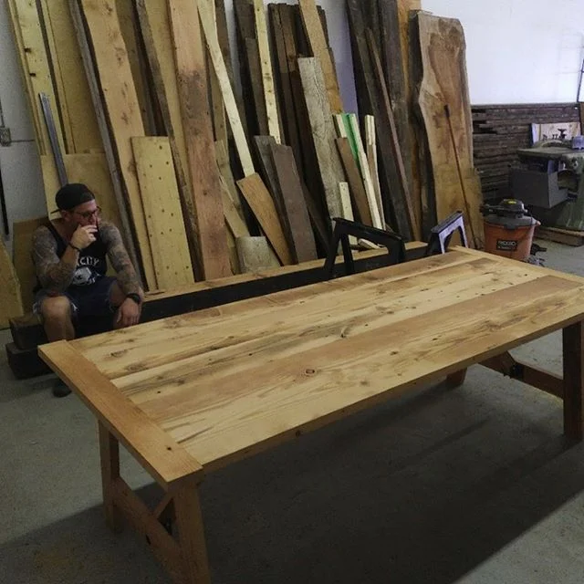 8ft long reclaimed fir dining table almost ready for final sanding .
.
#vancouver #customdesign #woodwork #metalandwood #fabrication