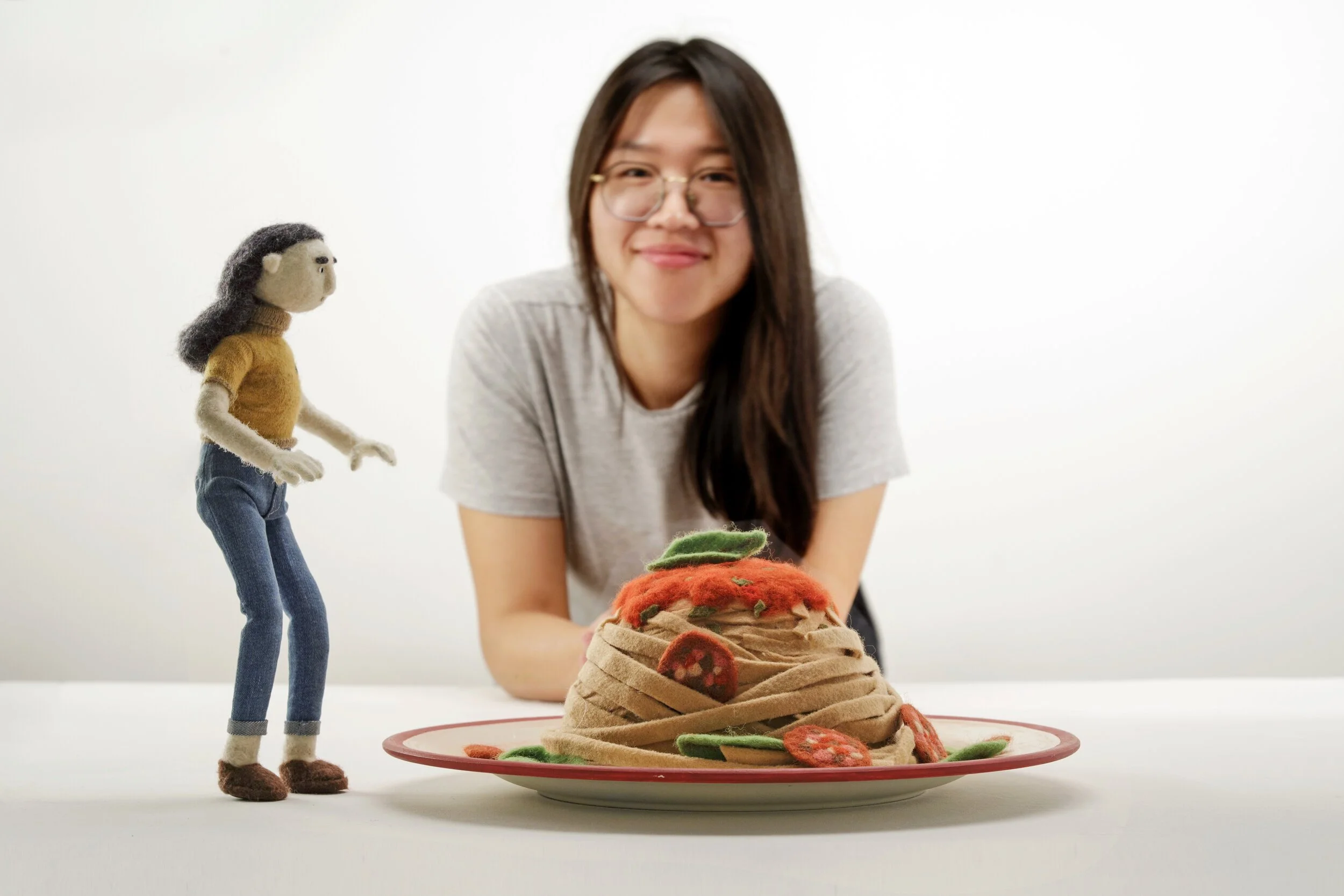 Director Siqi Song animating on set for her animated short THE COIN.