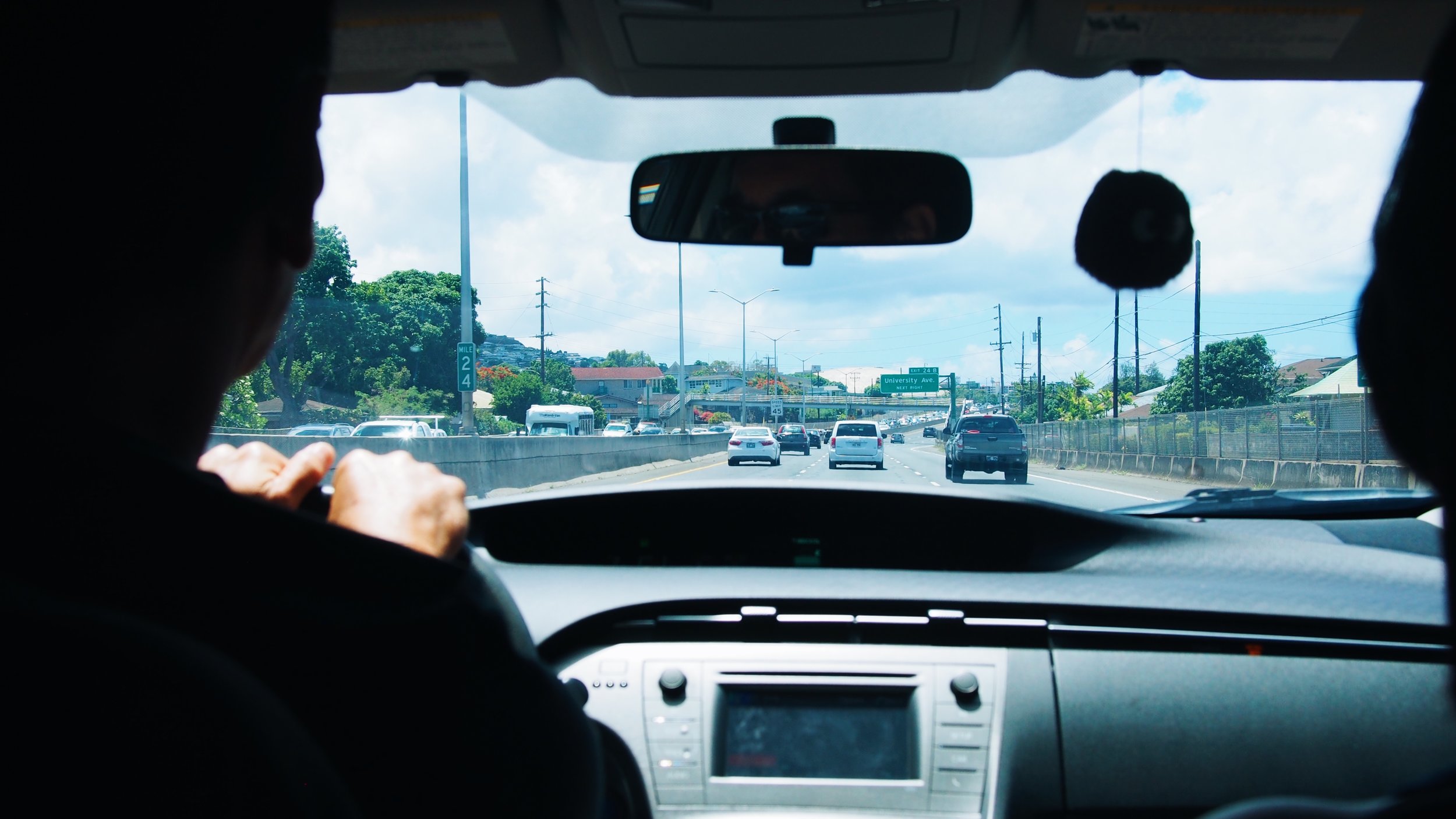 A view of Honolulu from inside a car