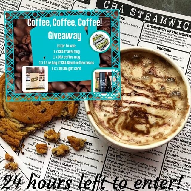 Less than 24 hours left to enter CBA&rsquo;s Coffee, Coffee, Coffee Giveaway! 
Enter by following @eatcba and tagging 2 CBA lovers under the original giveaway post from yesterday. 
Per Instagram rules, this promotion is in no way sponsored, administe