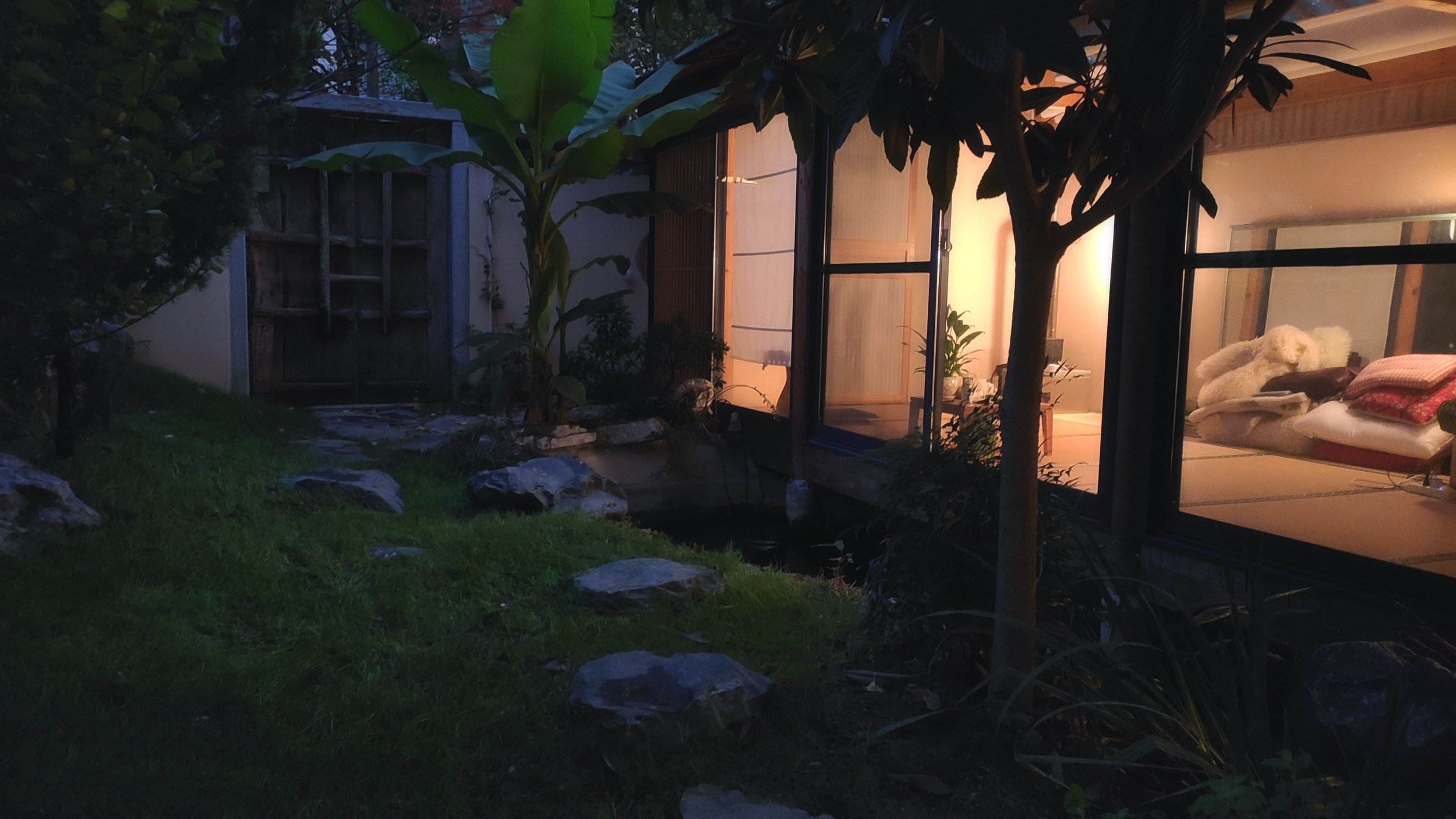 PHOTO, EXTENSION AT DUSK FROM GARDEN
