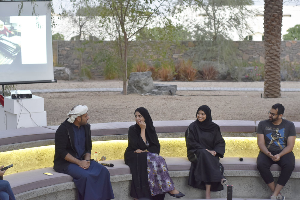 Tashkeel Talk with Saeed Al Madani, Dr. Karima Al Shomaly, Salama Nasib and Khalid Mezaina. Image courtesy of Tashkeel.jpg
