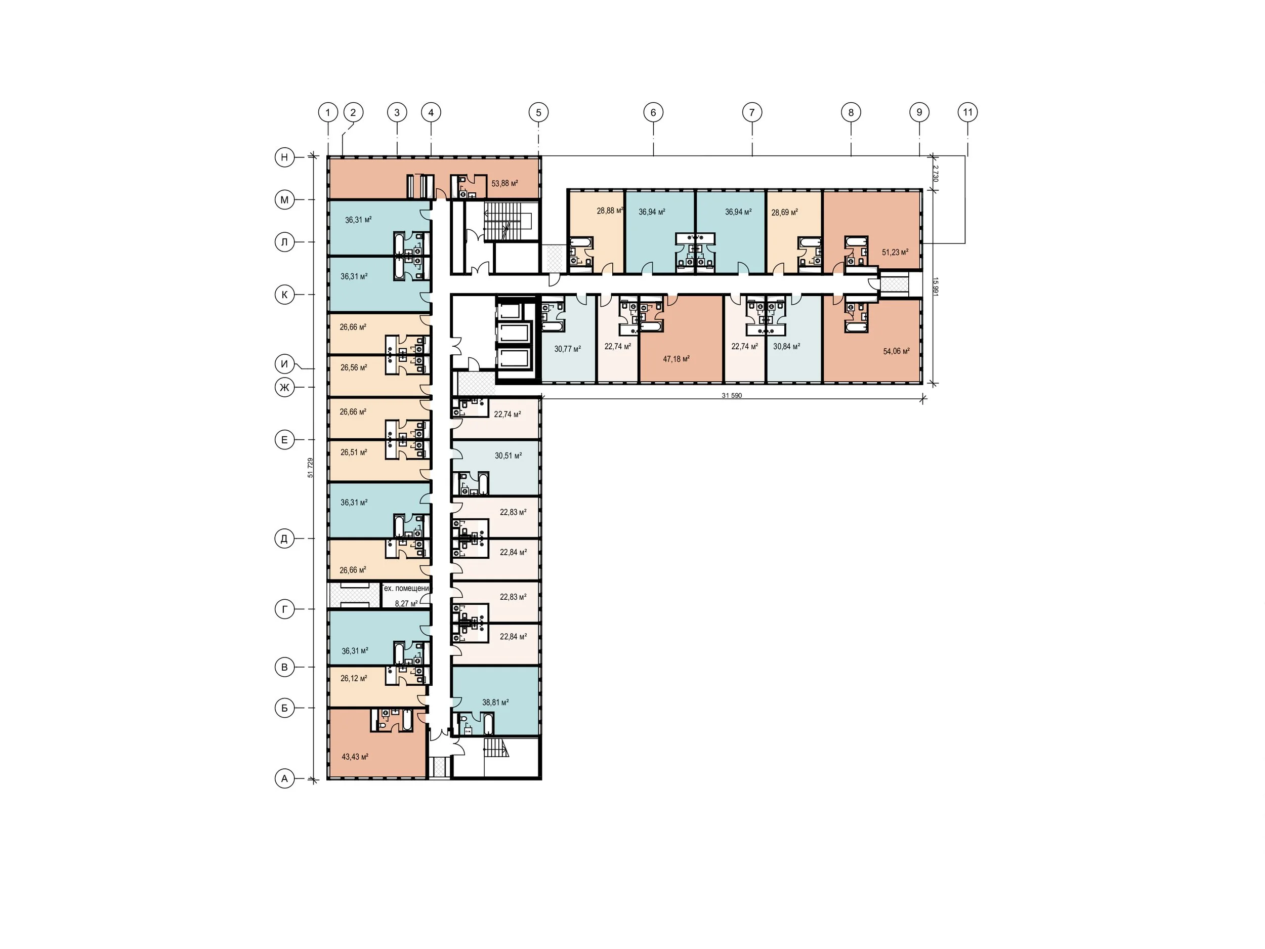 План 3-6 этажа