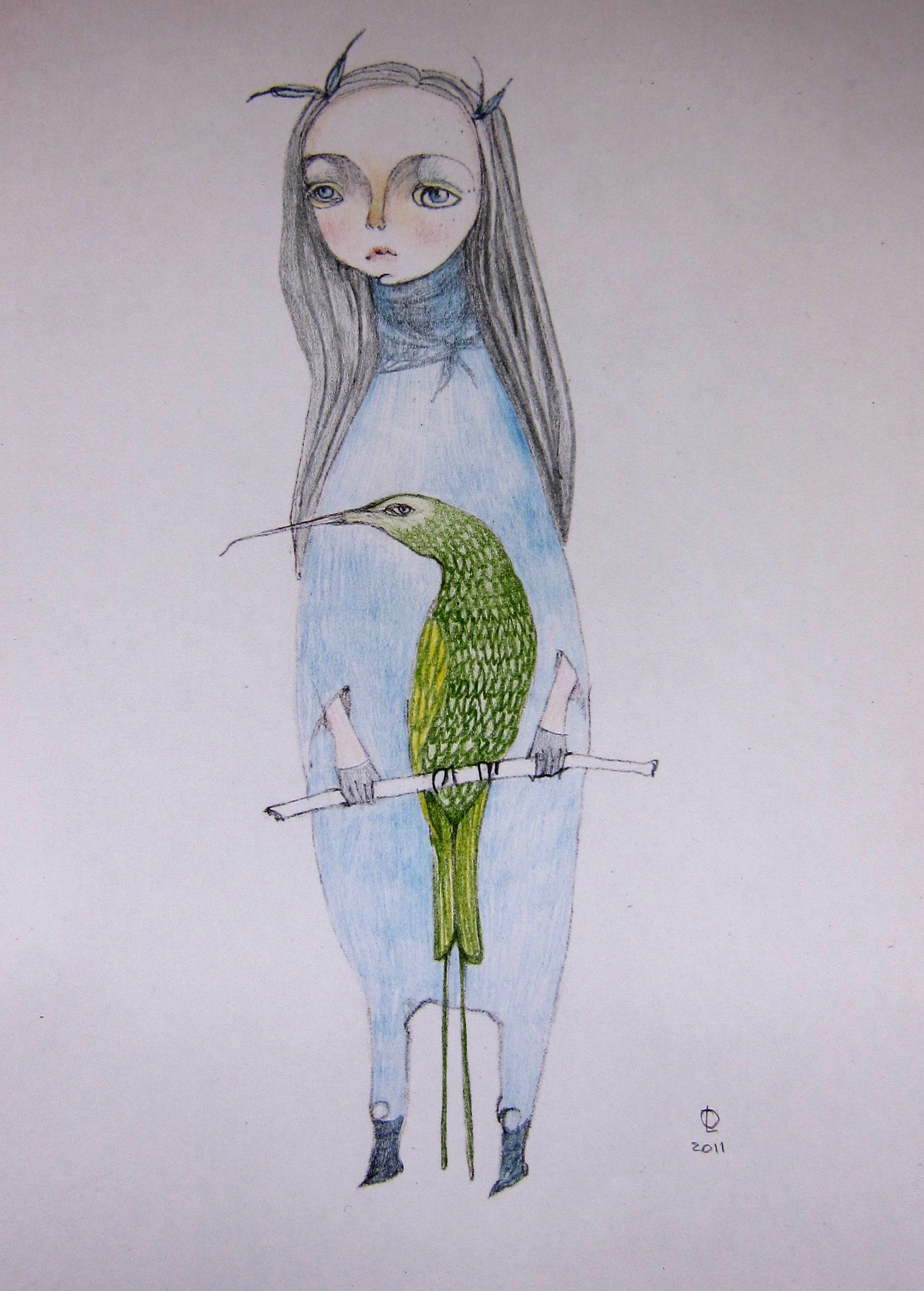 A girl with a bird