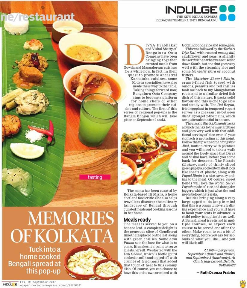 September 2017 The New Indian Express Indulge Memories of Kolkata