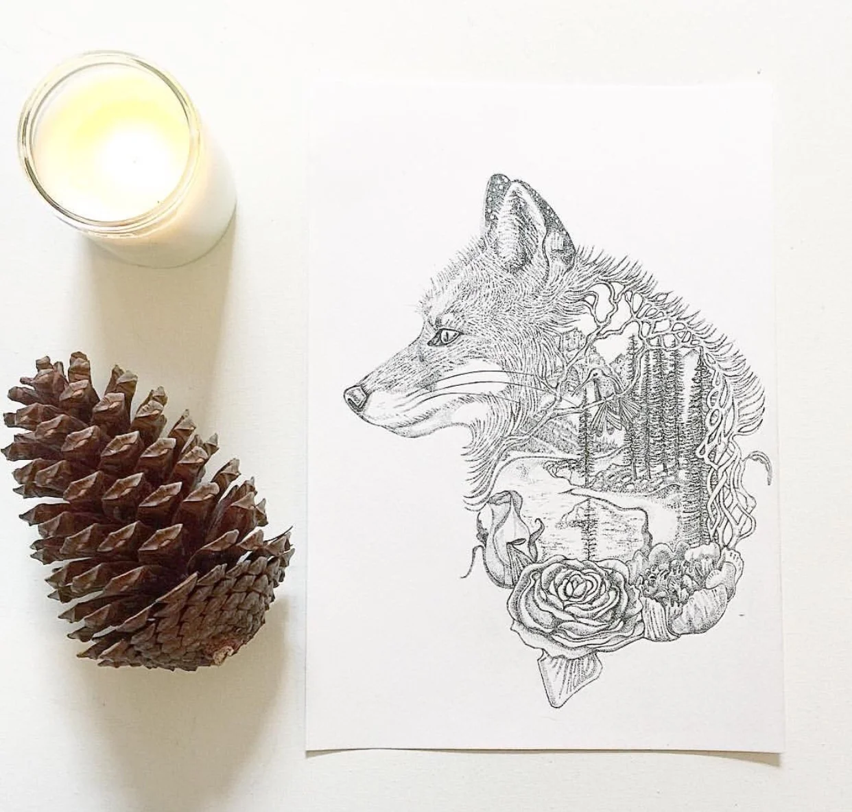 Fox Art | Fox Oil Painting | Animal Art | Pencil Portrait