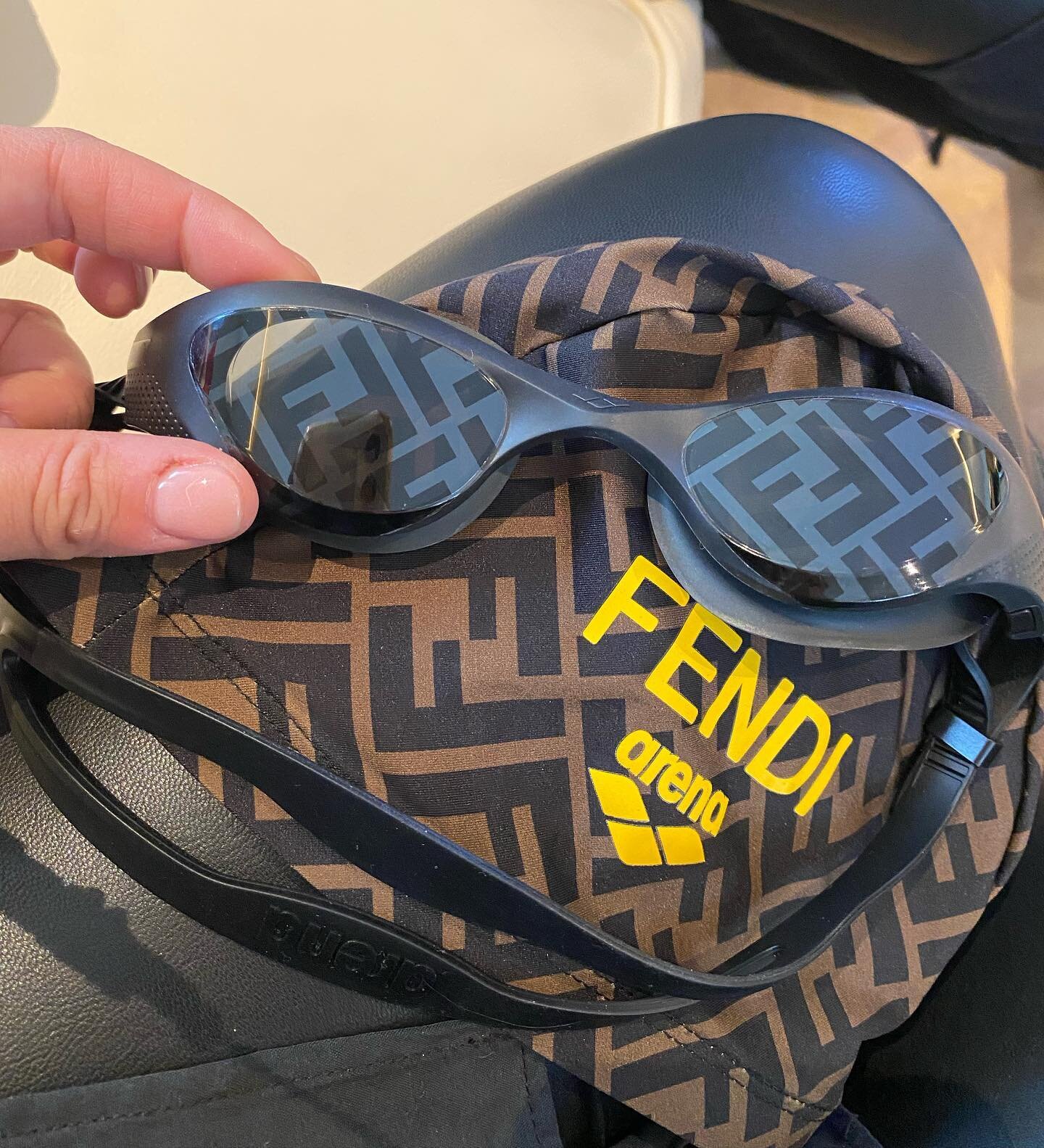 @fendi X @arena_swim_apparel 🥽 🏊 

Fendi swim cap and goggles represent the collaboration between FENDI and ARENA. The limited edition celebrates the creative style and technology of two leaders in the sport and luxury world