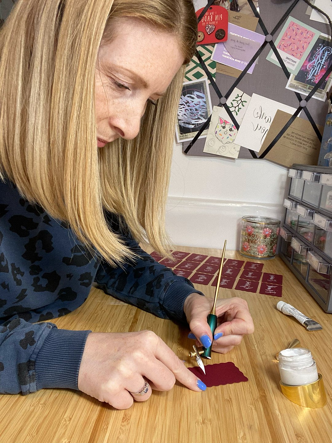 Tricia doing calligraphy