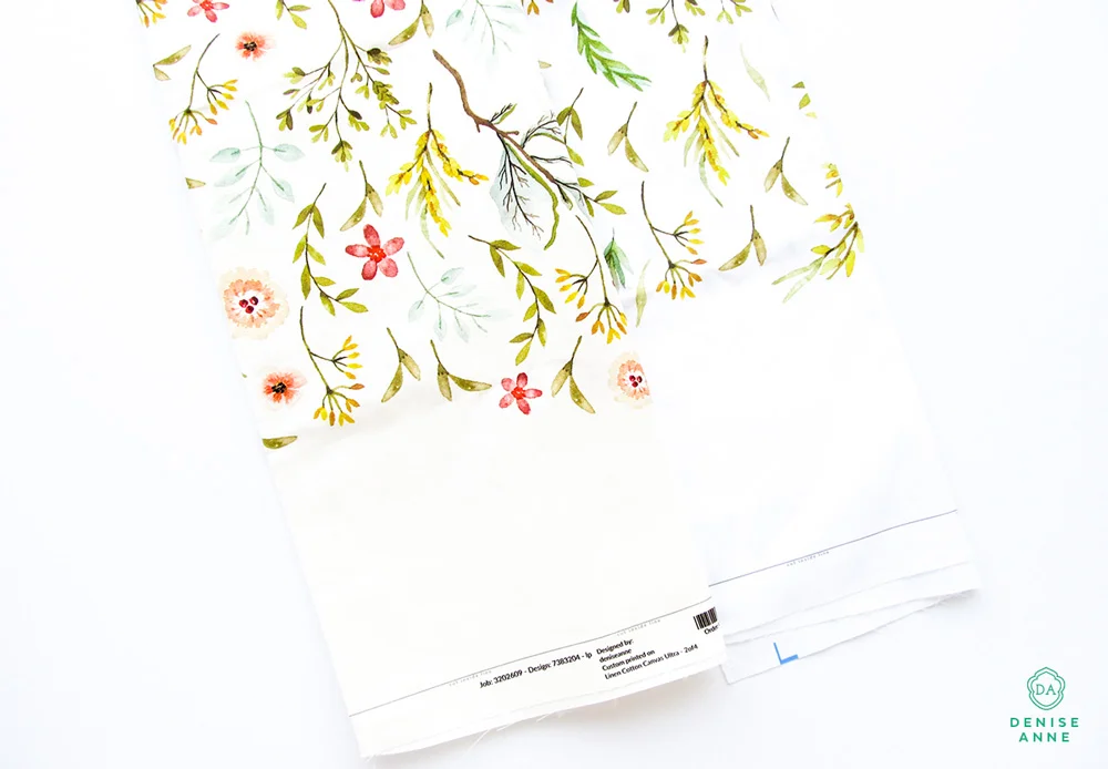 I printed the Mountainside Meadows Cascading Tea Towel Botanical design on the Linen Cotton Canvas (recommended - shown left), and the Mountainside Meadows Cascading Tea Towel Wildflower design on Kona Cotton (shown right) to try out the different fabrics.