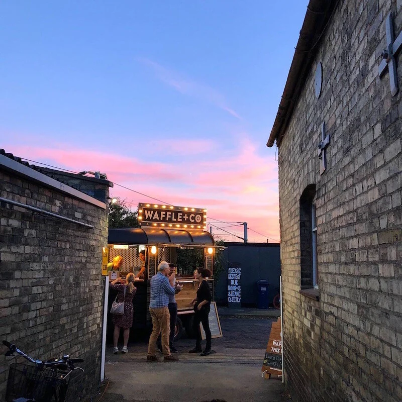 Beaut of a sunset (and supper!) down at @calverleysbrewery Amazing food from @waffleand_co 😍