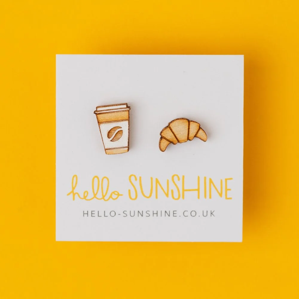 COFFEE CUP and CROISSANT STUD EARRINGS