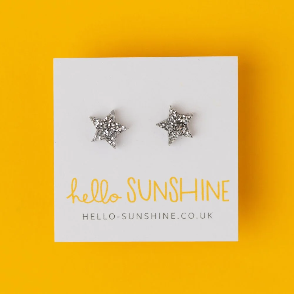SILVER GLITTER STAR STUD EARRINGS