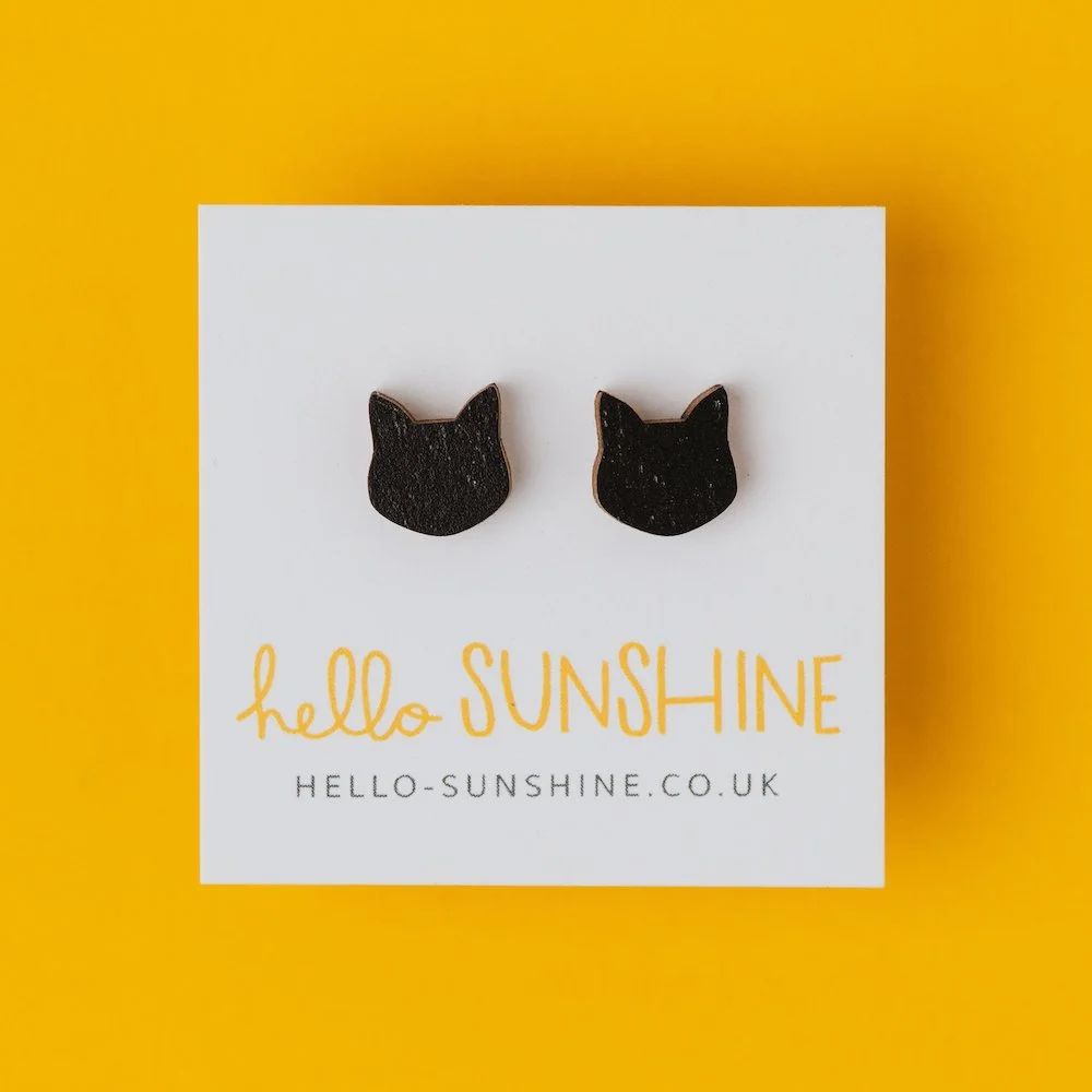 BLACK CAT STUD EARRINGS