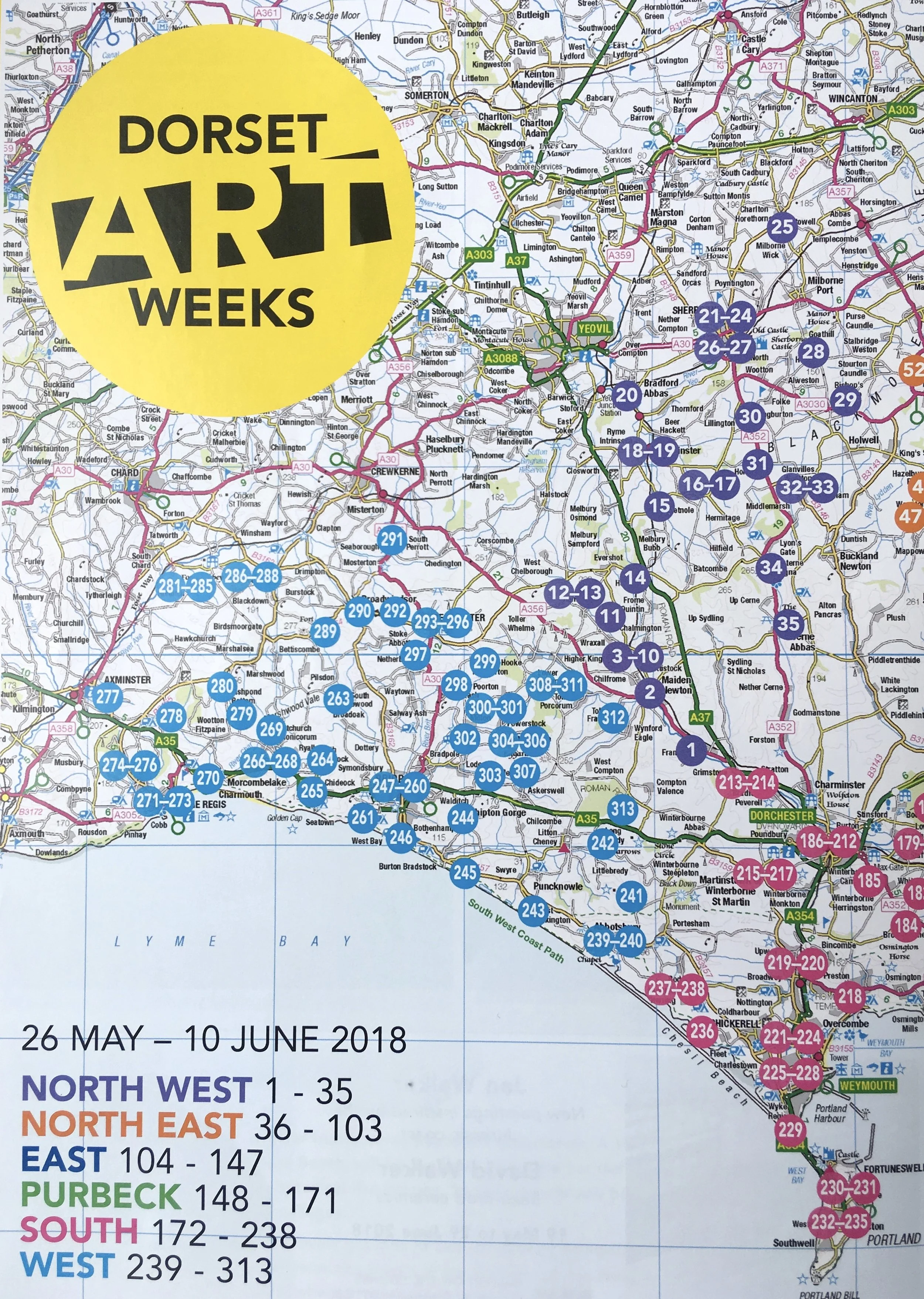 The half of the map that covers West Dorset