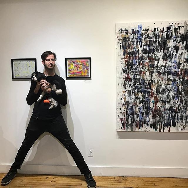 Milo shows up for his companion artist @joseph_meloy at #contragalleries 🐾😎It's #artdogsaturday and the culture hounds are hitting the town! What are you and your pup up to? Tag us to be featured here!📸@mistermatttoyou #nycart #artforevertone #dog