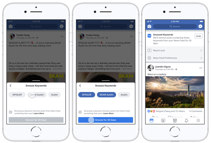 What the snooze feature on Facebook will look like.