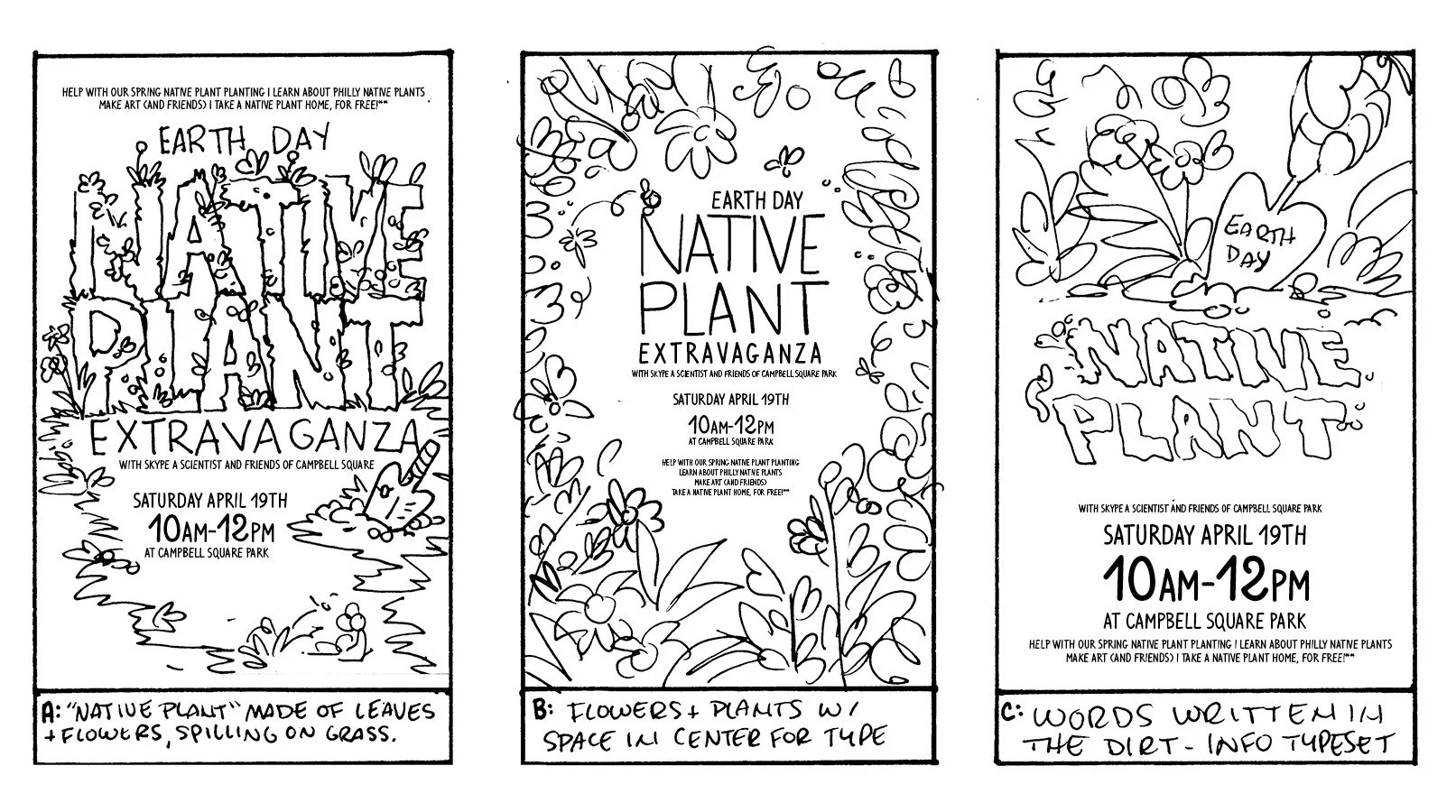 layouts of three poster design variations