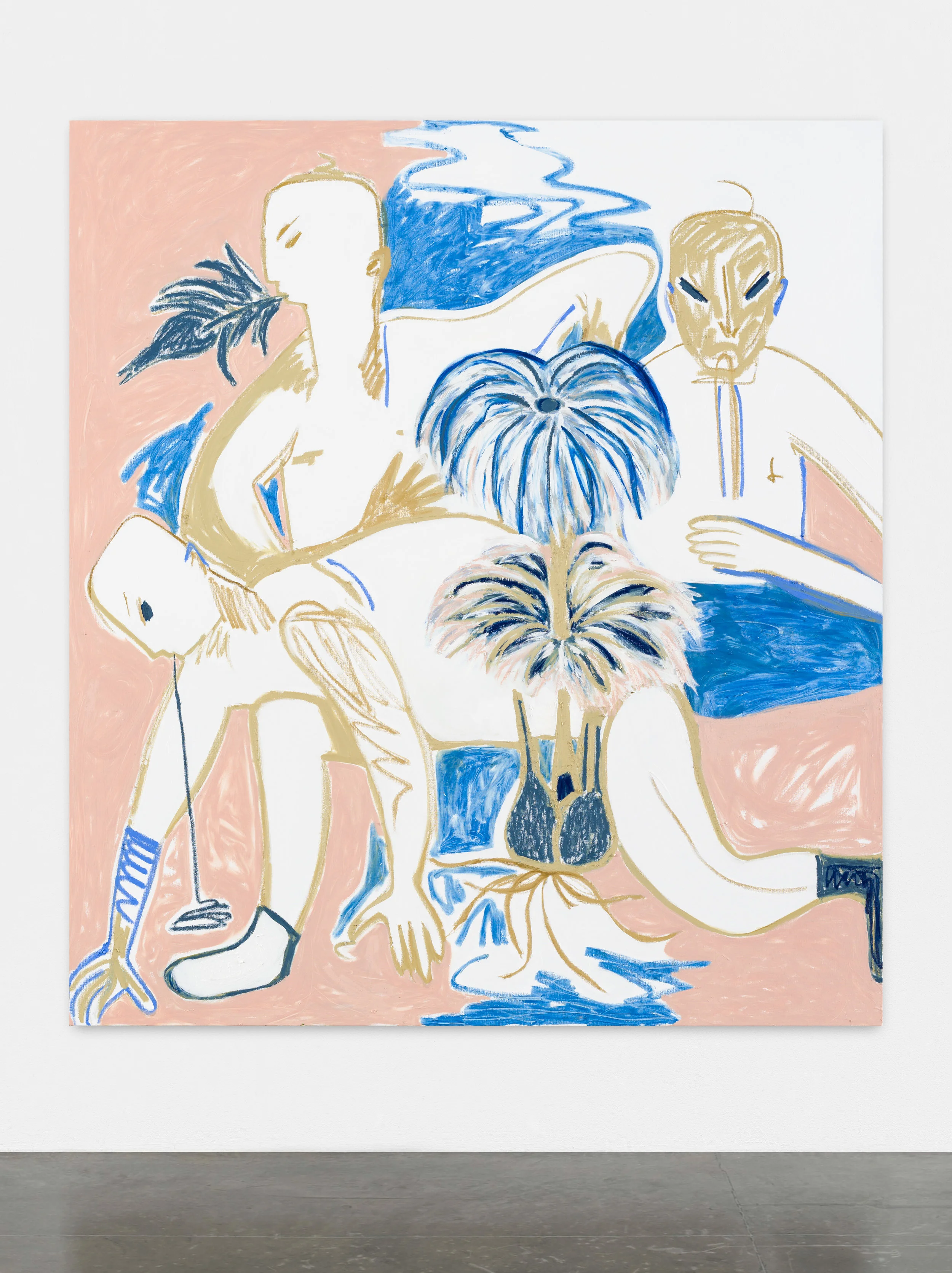 MELIKE KARA (1985) Sin título , 2015, acrílico y crayón de óleo sobre lienzo, 200 x 180, cortesía Peres Projects, Berlín.