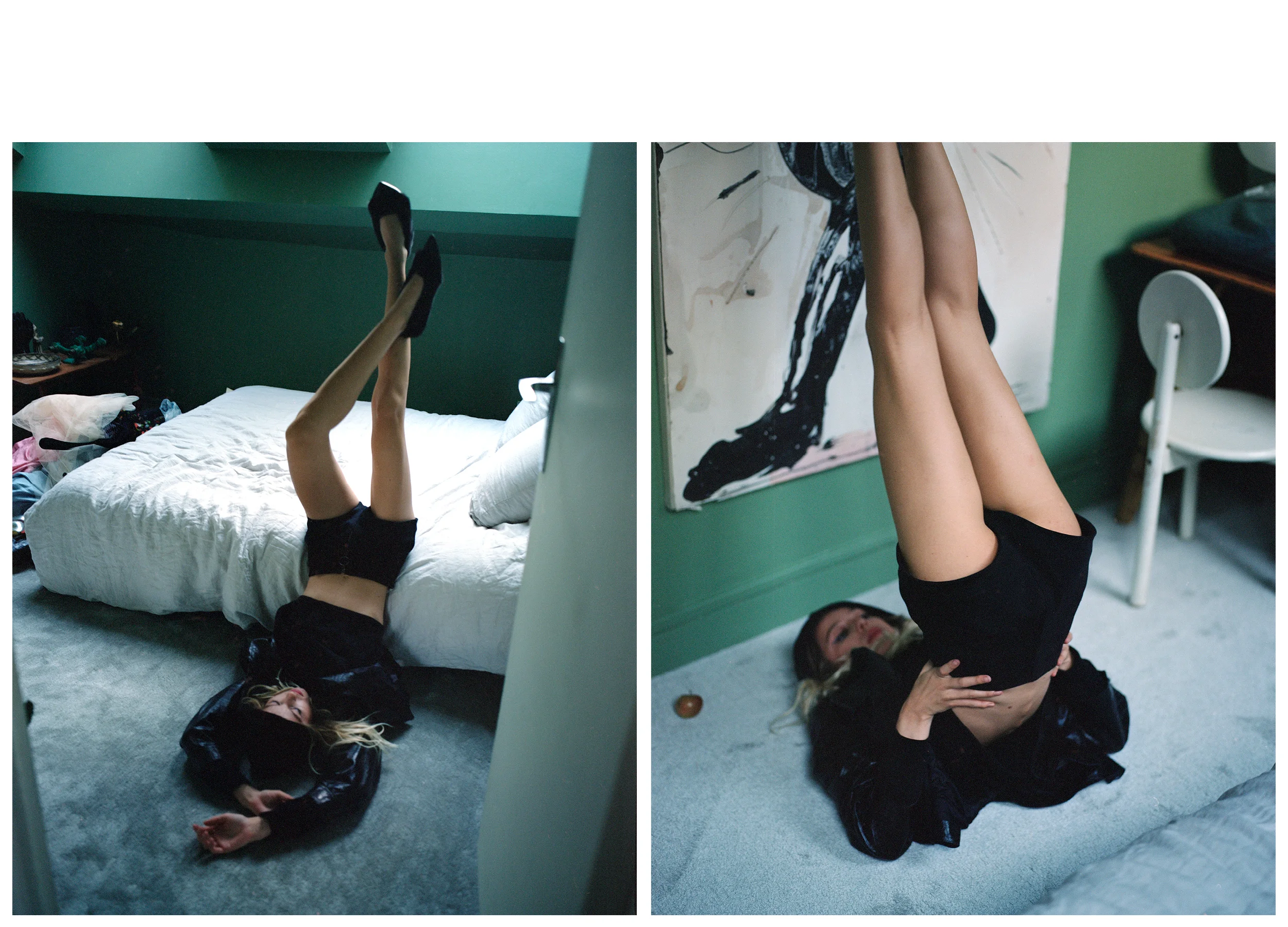 Suéter, chaqueta y pantalón corto, todo de OFF-WHITE . Zapatos de CHRISTOPHER KANE .