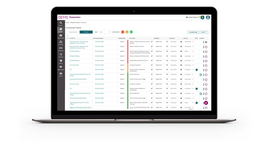 To-Do list view of GEMS' Compliance Tracker