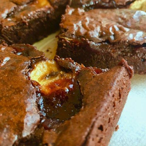 Fudgey Brownies with Strawberries & Bananas