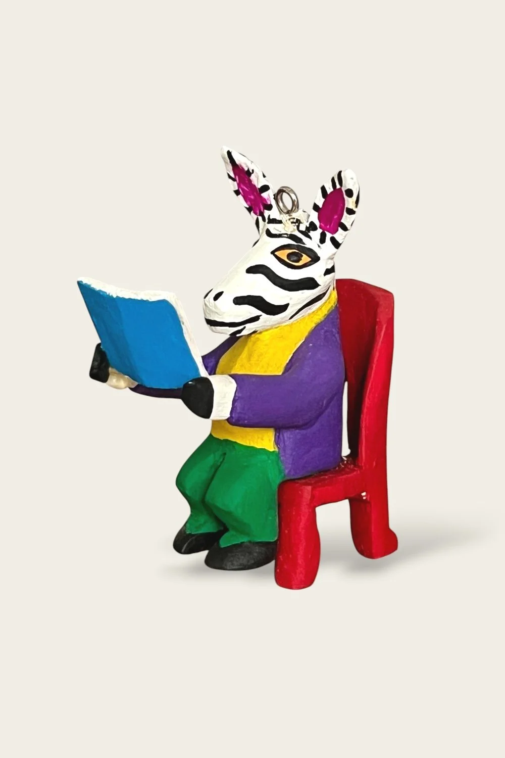 Carved Oaxaca reading zebra ornament