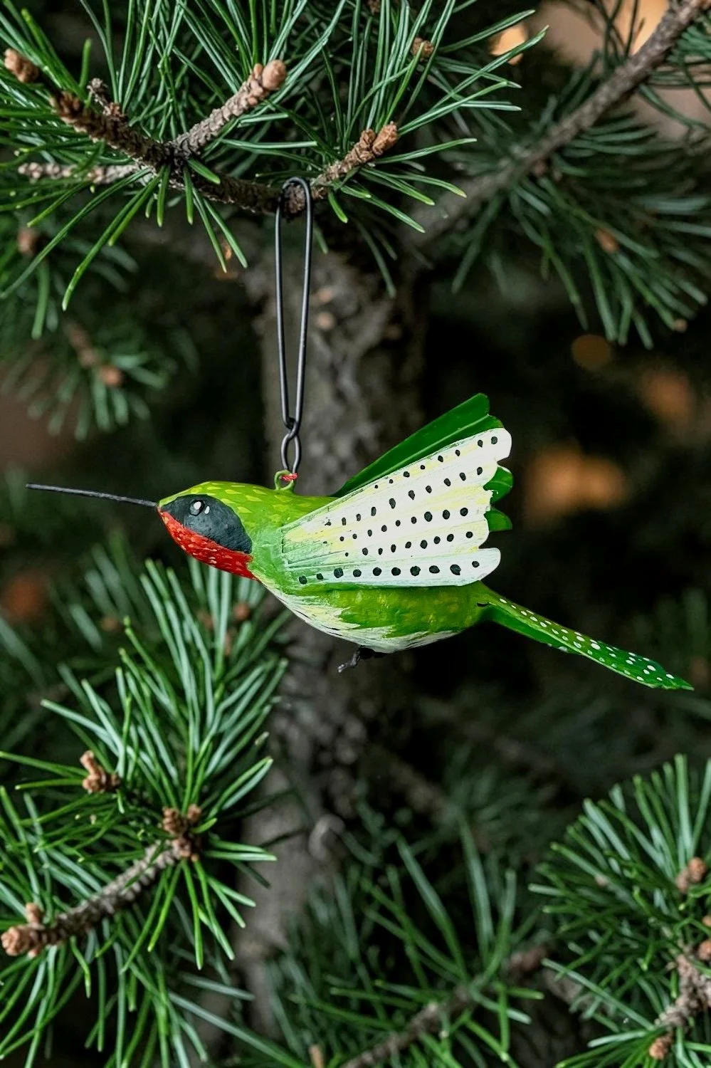 Mexican folk art paper mache hummingbird ornament