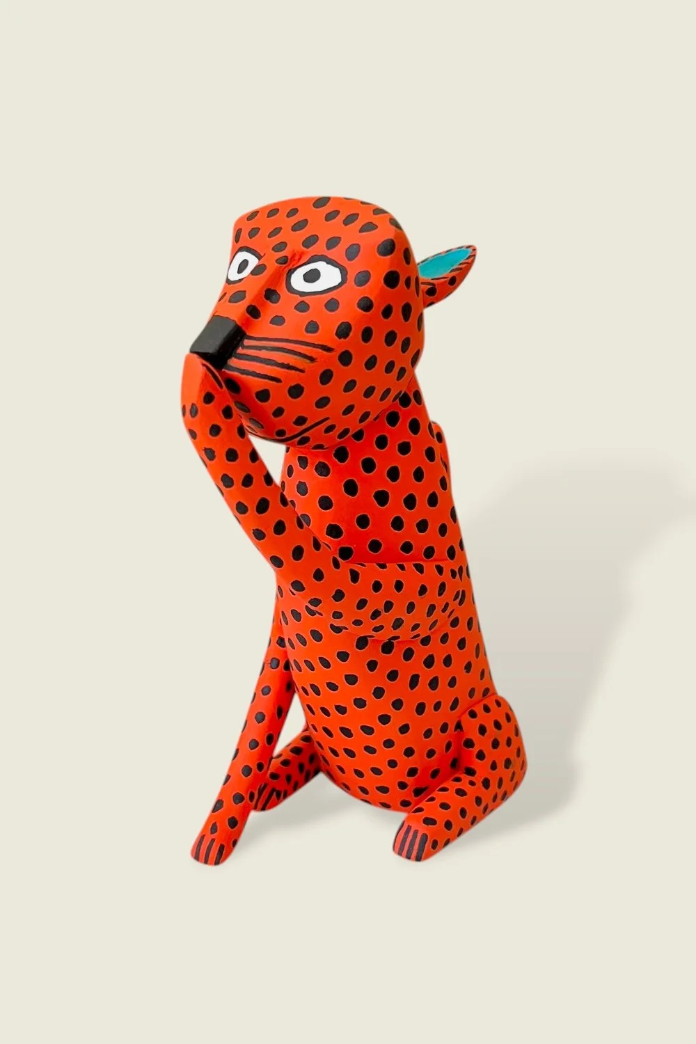 Large orange cat Oaxaca wood carving