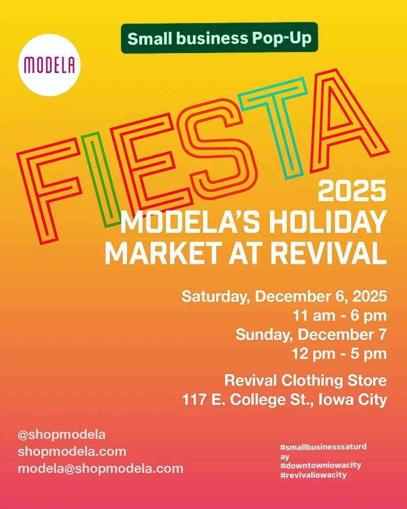 SMALL BUSINESS SATURDAY
Shop artists that have made handcrafted goods from Oaxaca, Mexico. I&rsquo;ve personally formed a relationship with most of these gifted makers.
MODELA&rsquo;S HOLIDAY POP-UP is December 6 and 7 at the amazing @revivaliowacity