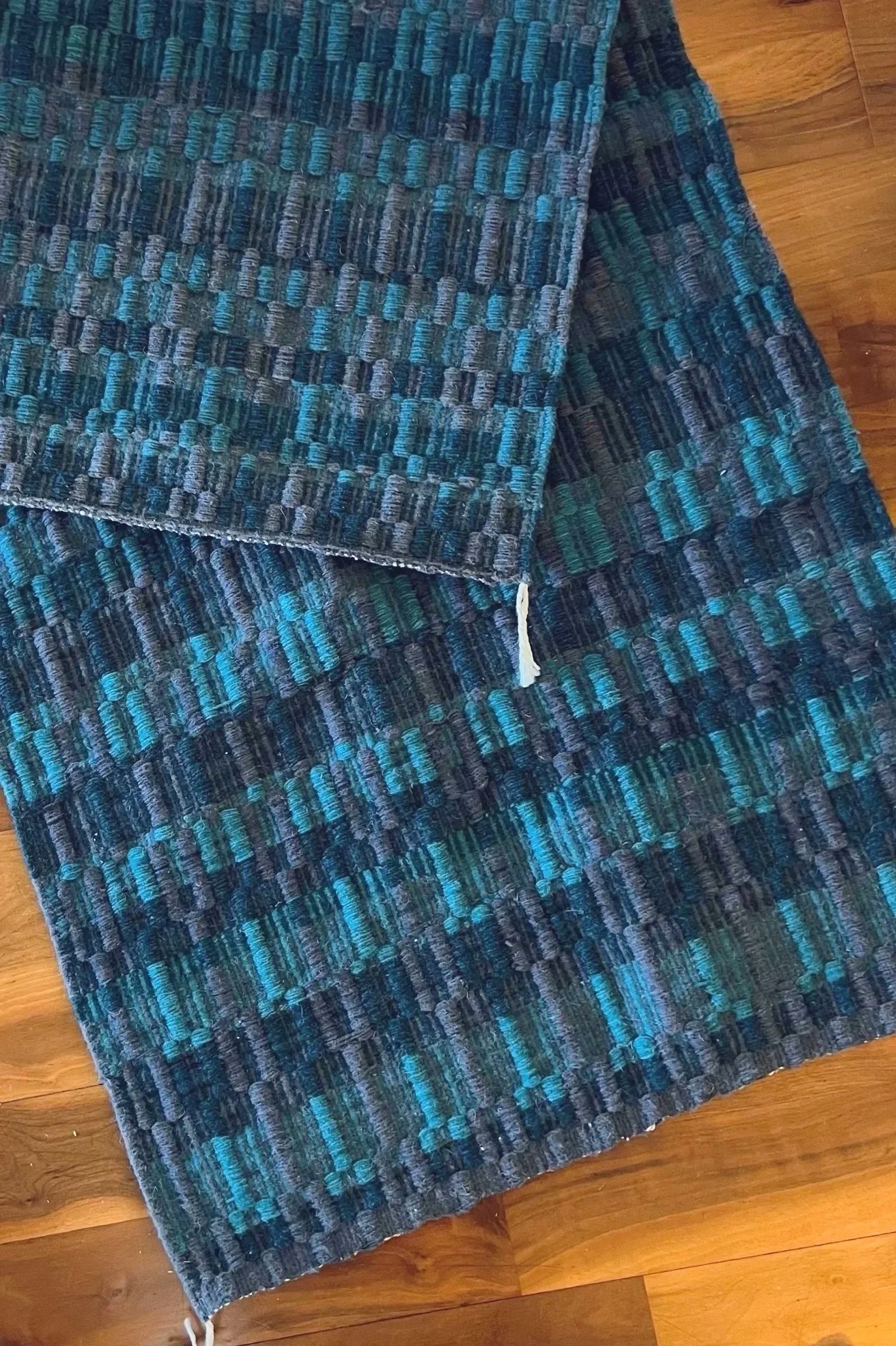 Blues and purple handwoven wool rug