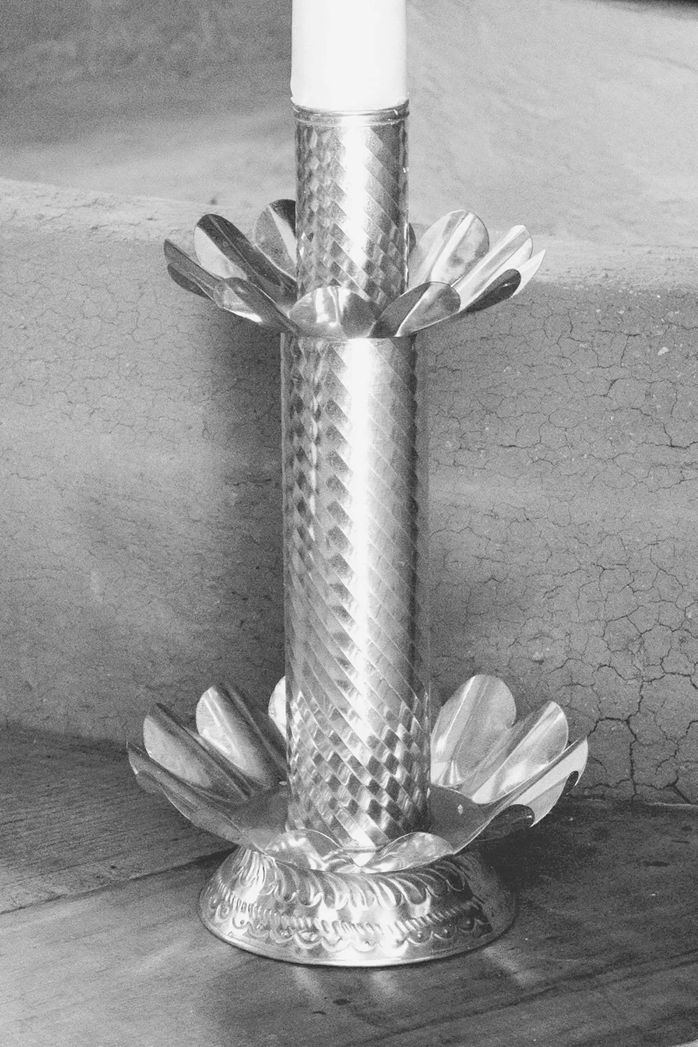 Large tin candleholders