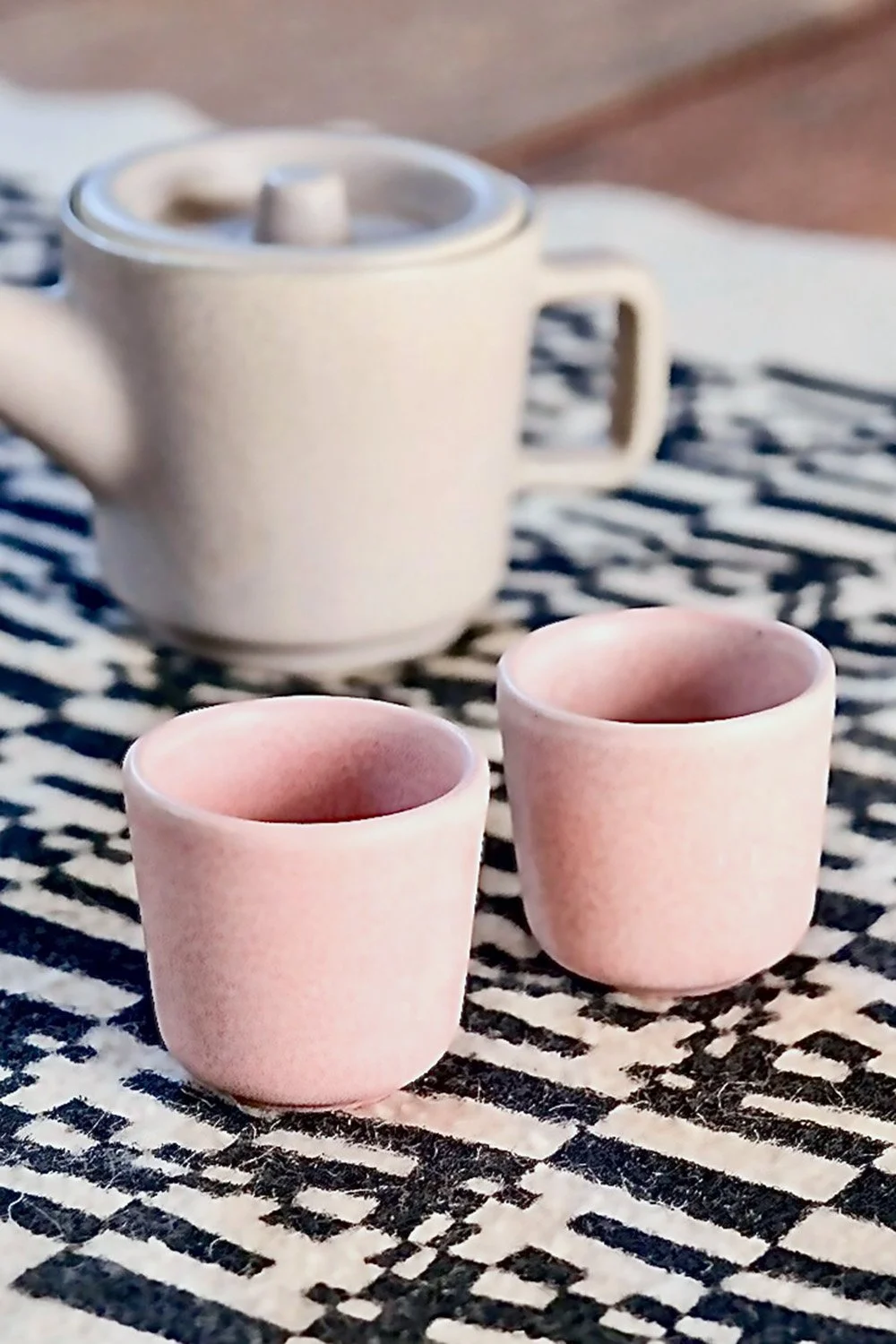 Pair of pink ceramic mezcal cups