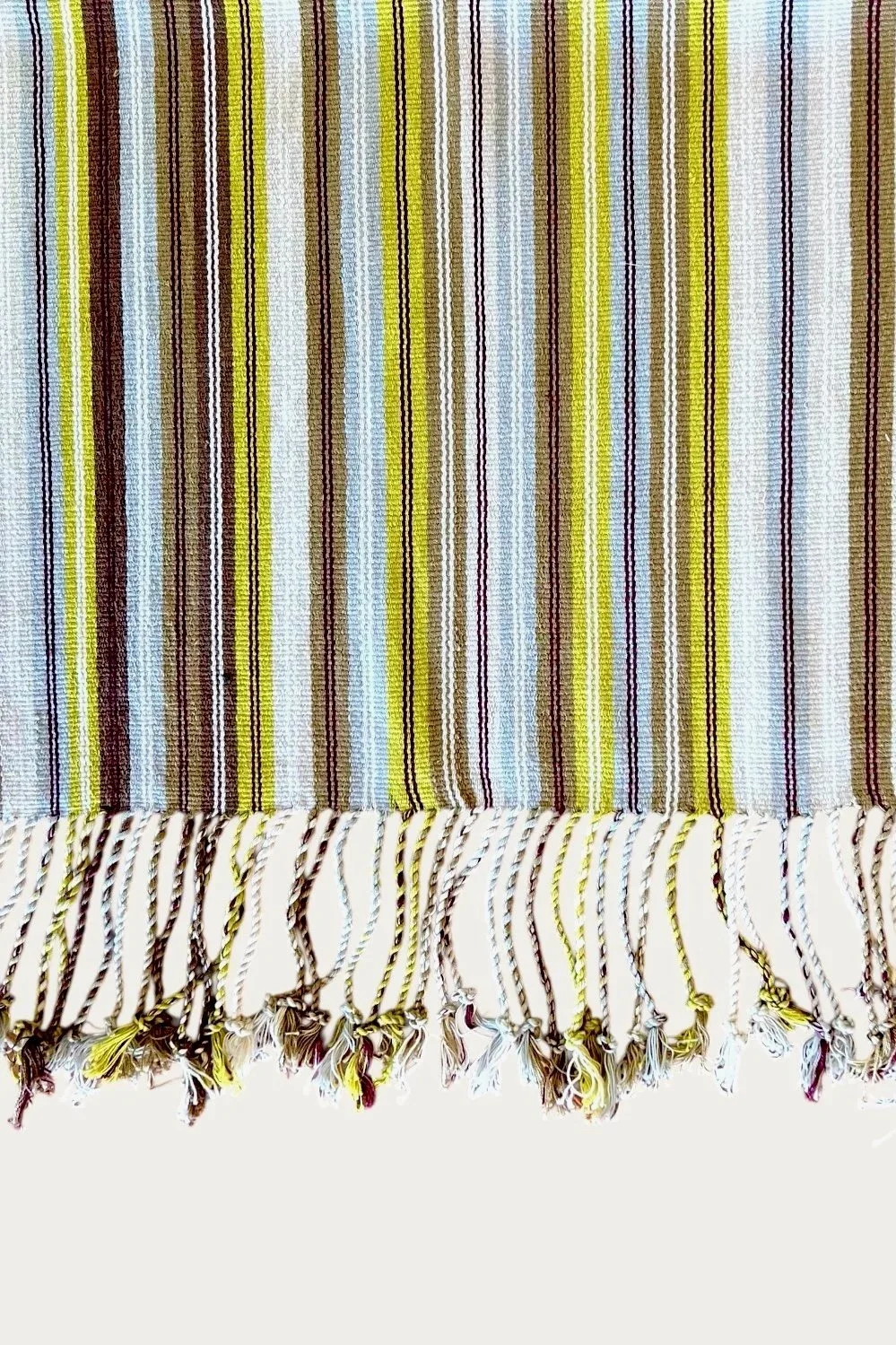 Lime and taupe striped handwoven table runner