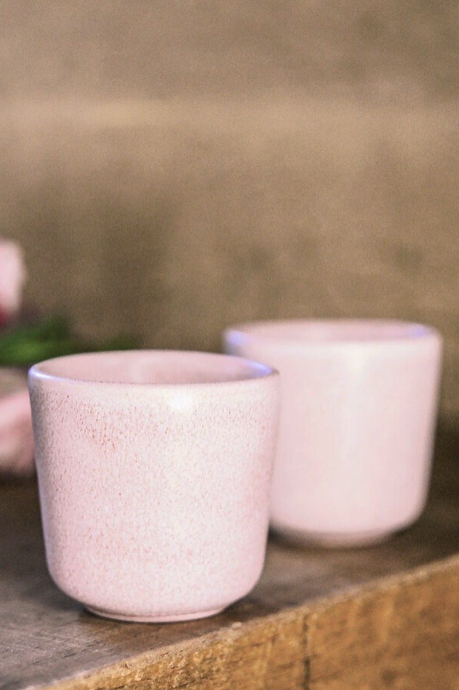 Pair of pink ceramic mezcal cups