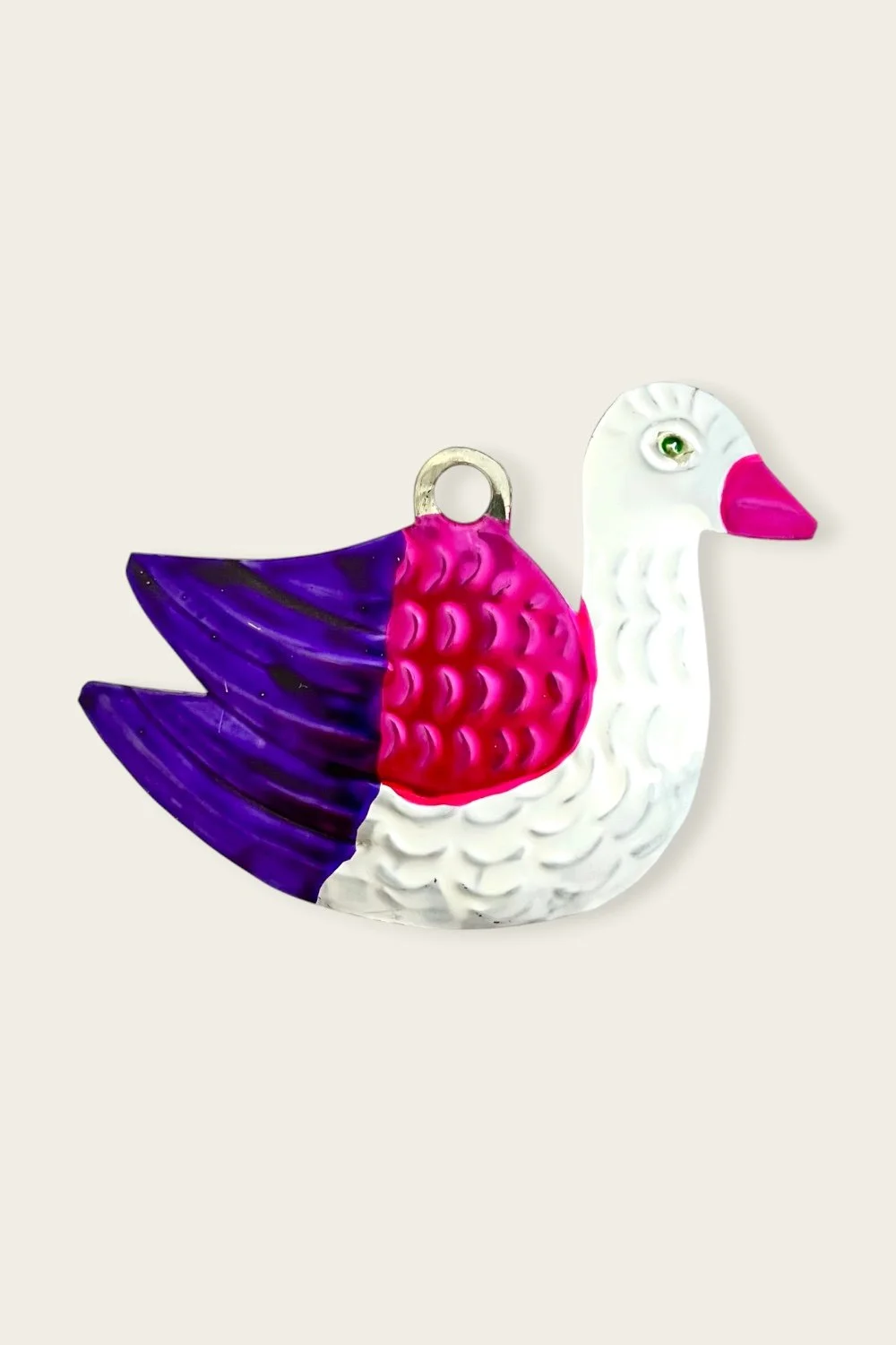 Painted swan tin ornament made in Oaxaca
