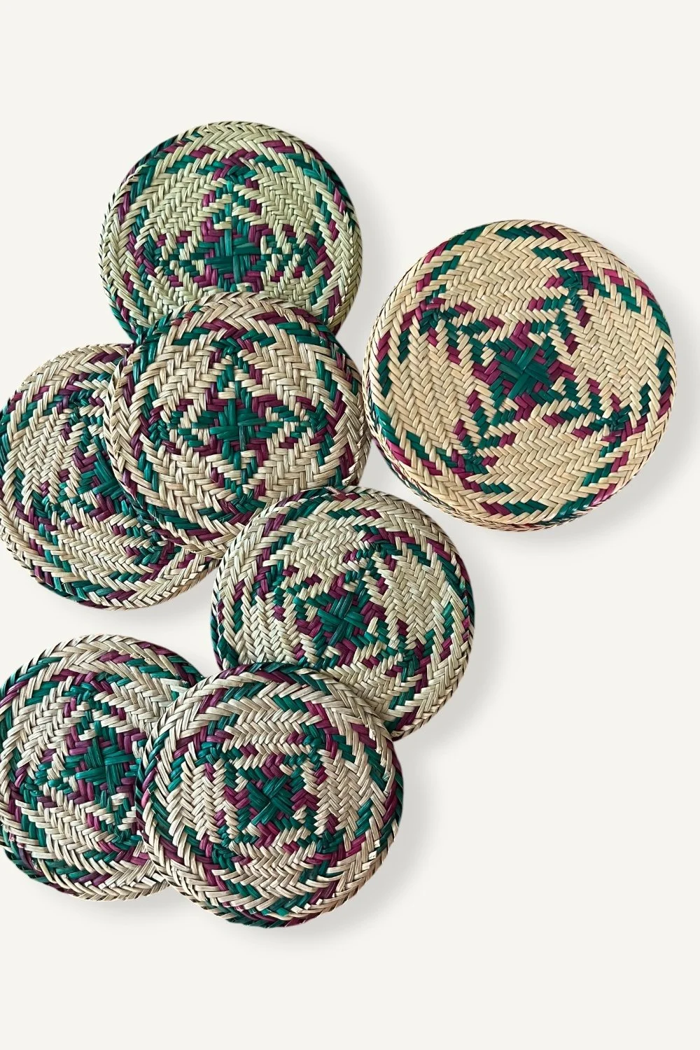 Woven pine needle coasters, set of 6