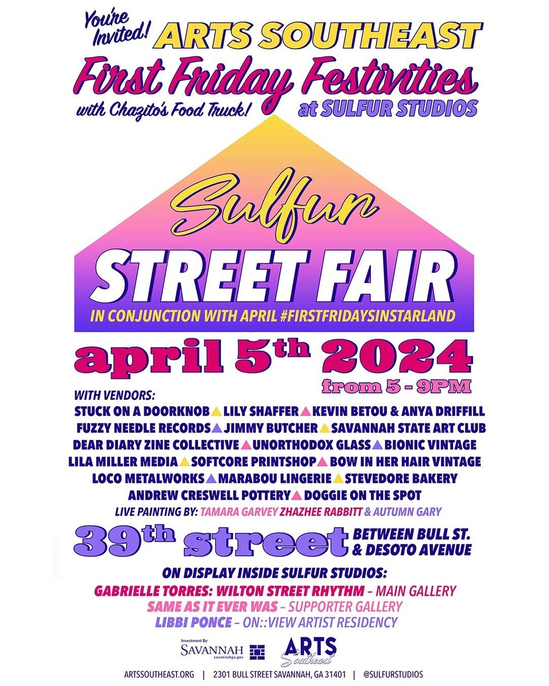 ARTS Southeast is pleased to announce the vendors for our April Street Fair, happening on Friday, April 5th from 5 - 9 PM during #FirstFridaysInStarland!⁠
⁠
💛Stuck on a Doorknob @stuckonadoorknob⁠
💛Lily Shaffer @alexislilyshaffer⁠
💛Lila Miller Med