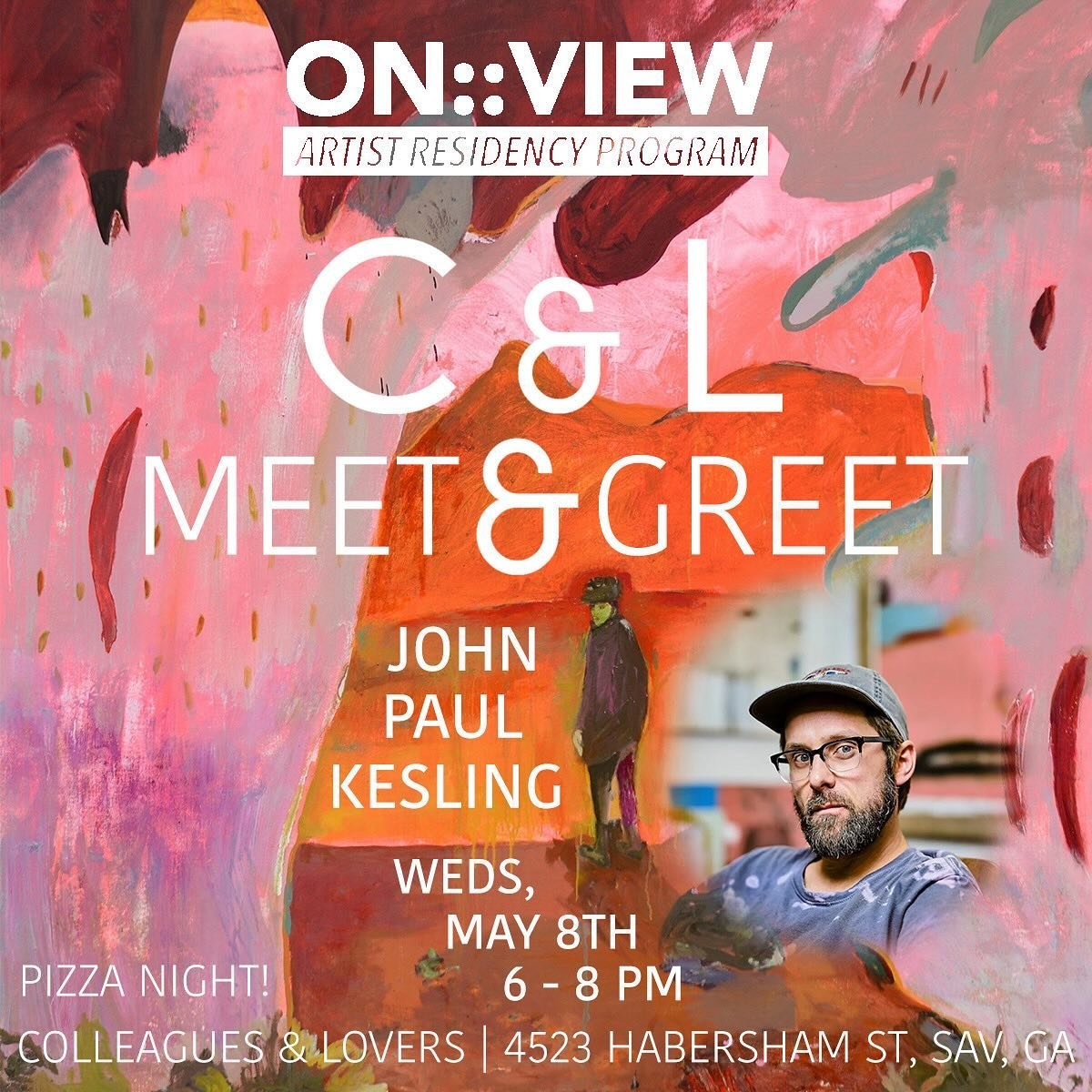 TONIGHT! Join us for a Meet &amp; Greet with May @onviewresidency Artist @johnpaulkesling !! 6-8 PM @colleagues_and_lovers 🍕🍷

John Paul Kesling (b. 1980, USA) was born and raised in Northeastern KY in the foothills of the Appalachian Mountains. He