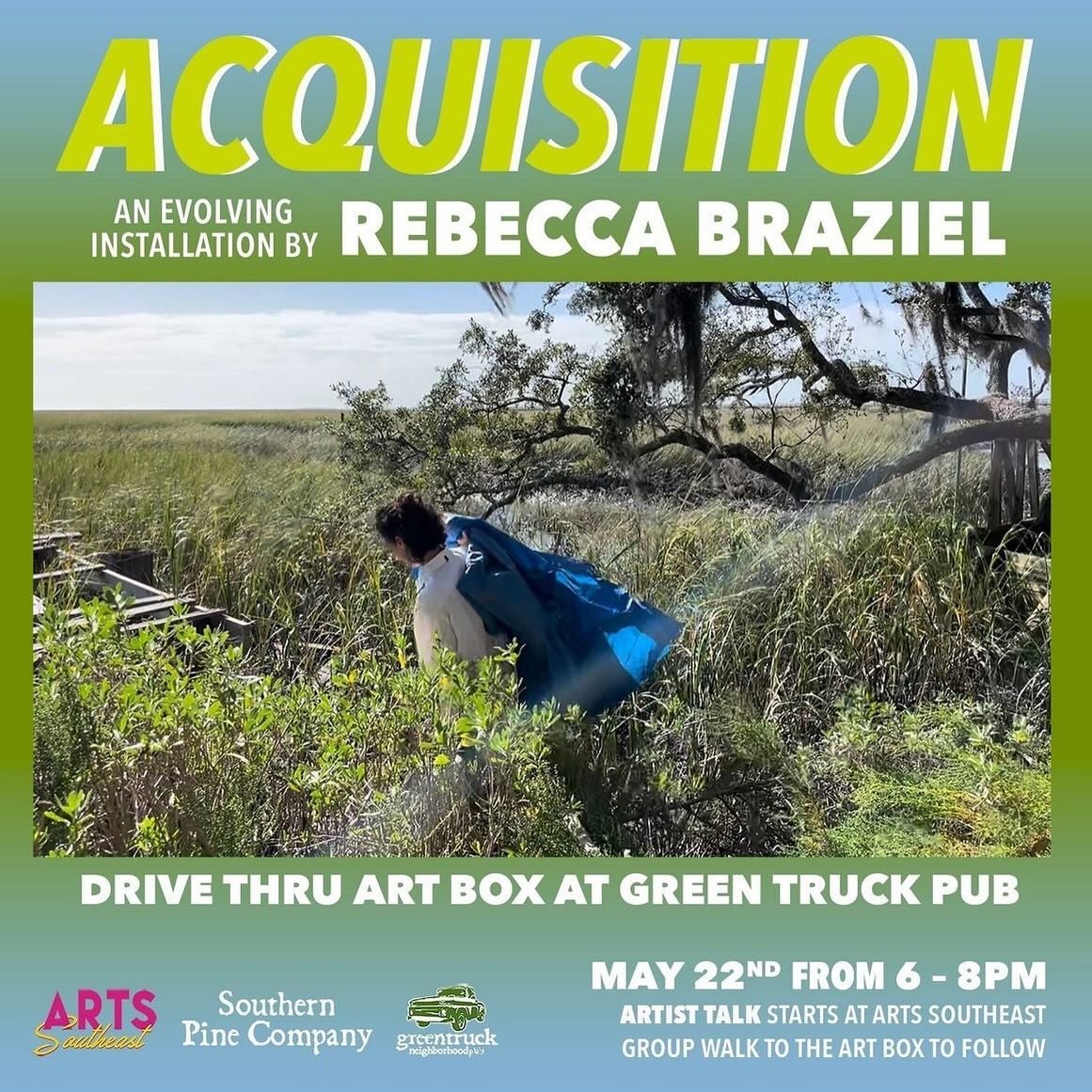 TONIGHT! Weds, May 22nd, 6 - 8PM: Join us for an Artist Talk and walk with Rebecca Braziel @rebeccabraziel in conjunction with her project &ldquo;Acquisition&rdquo; in the #DriveThruArtBox at @greentruckpub 

&bull;Artist Talk at ARTS Southeast (2301