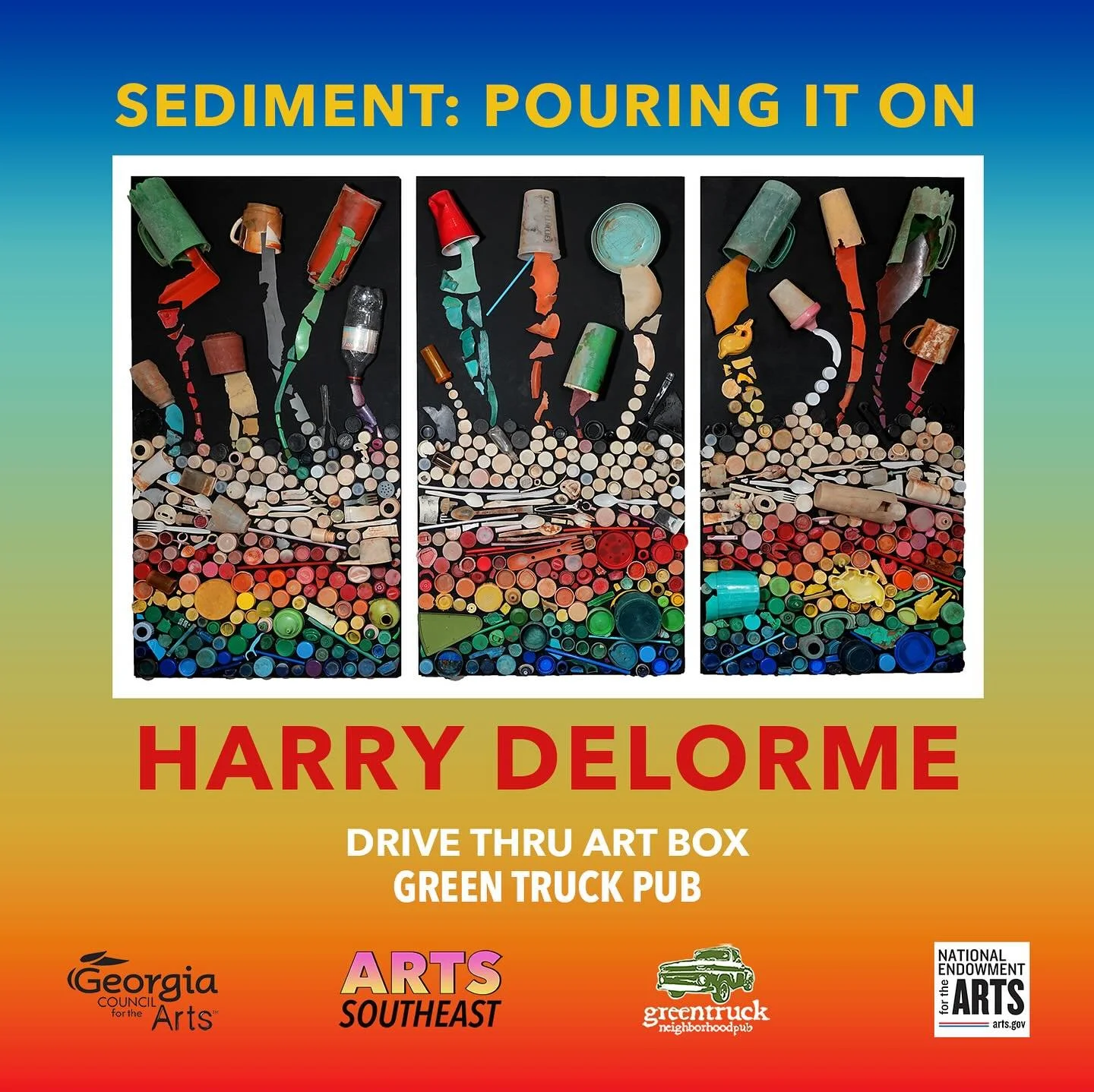 ARTS Southeast is pleased to announce &ldquo;Sediment: Pouring It On,&rdquo; an installation by Harry DeLorme is now On Display in the Drive Thru Art Box at @greentruckpub until January 8th. Stop by and see it anytime, day or night! 🌇 🚗 🌃

Harry D