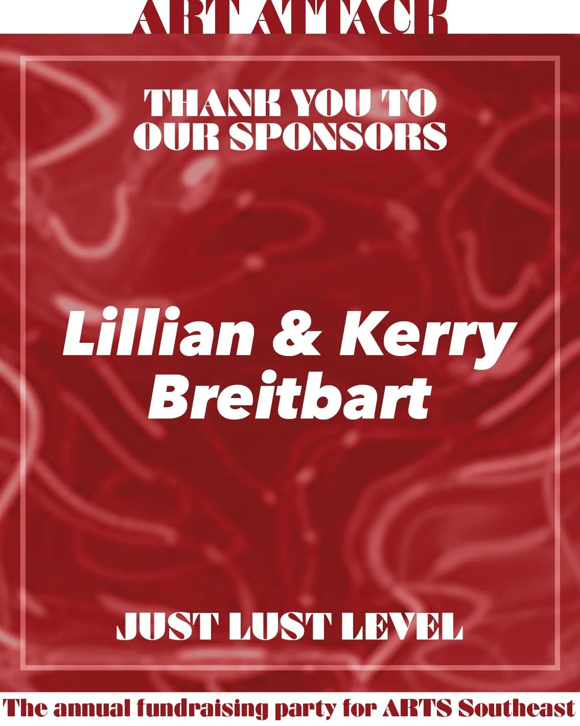 A huge thank you to our Art Attack Just Lust Level Sponsors, Lillian &amp; Kerry Breitbart &mdash; thank you for all you do to support the arts in Savannah! @lillianproveaux 

ART ATTACK isn&rsquo;t your typical gala, it&rsquo;s a full-sensory celebr