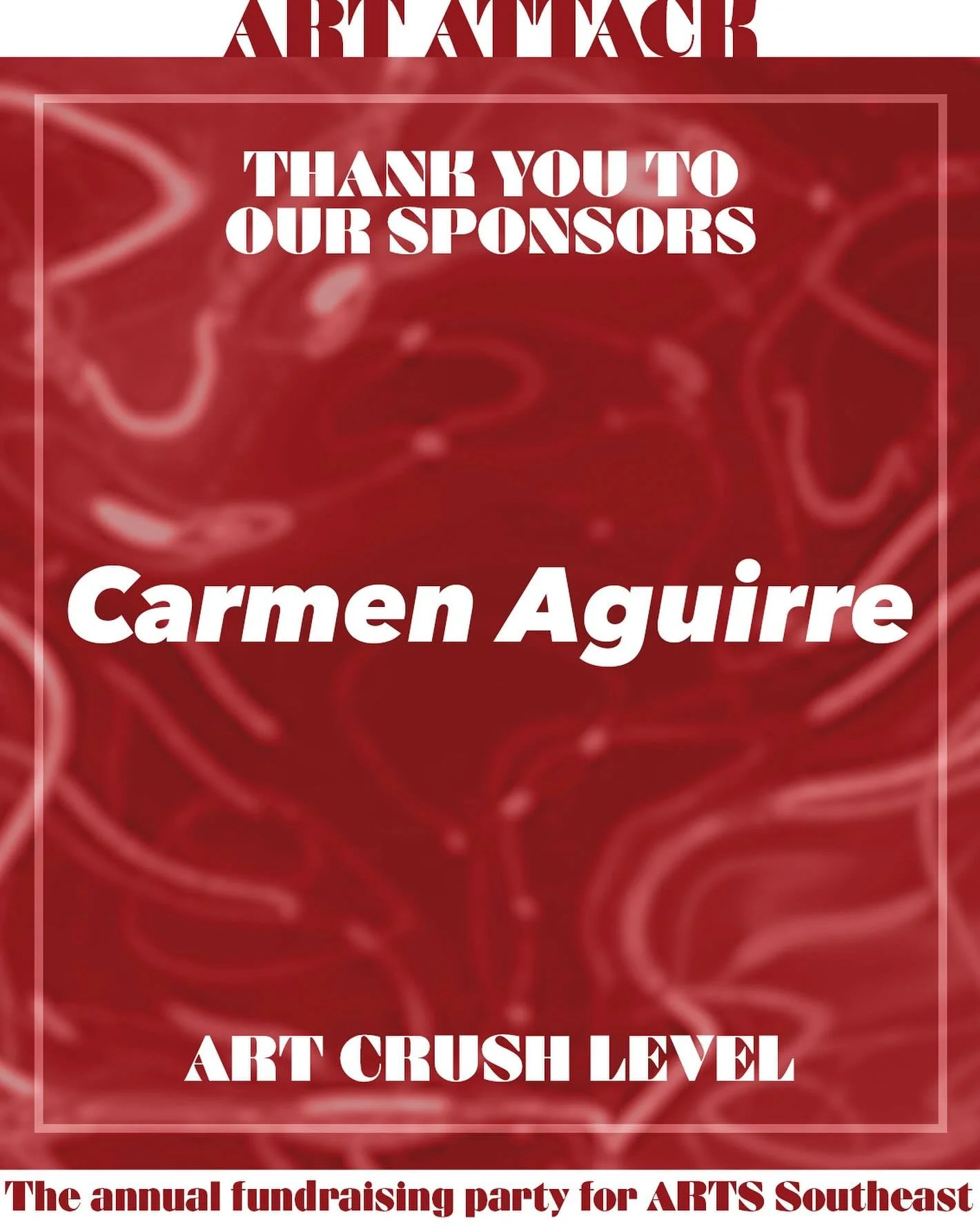 A huge thank you to our Art Attack Art Crush Level Sponsor, Carmen Aguirre &mdash; thank you for all you do to support the arts in Savannah! @carmenmaguirre 

ART ATTACK isn&rsquo;t your typical gala, it&rsquo;s a full-sensory celebration designed to