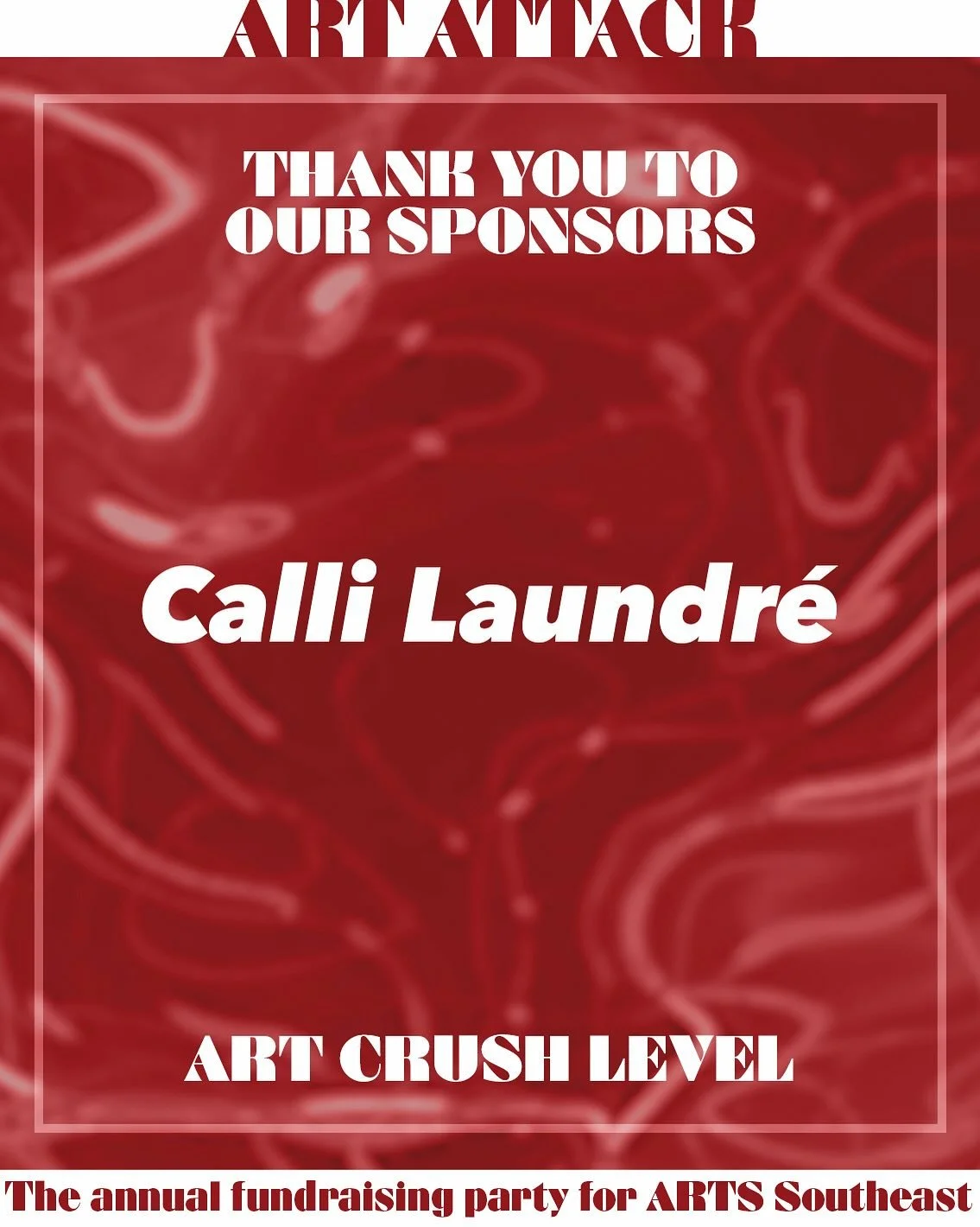 A huge thank you to our Art Attack Art Crush Level Sponsor, Calli Laundr&eacute; &mdash; thank you for all you do to support the arts in Savannah! @calli.laundre 

ART ATTACK isn&rsquo;t your typical gala, it&rsquo;s a full-sensory celebration design