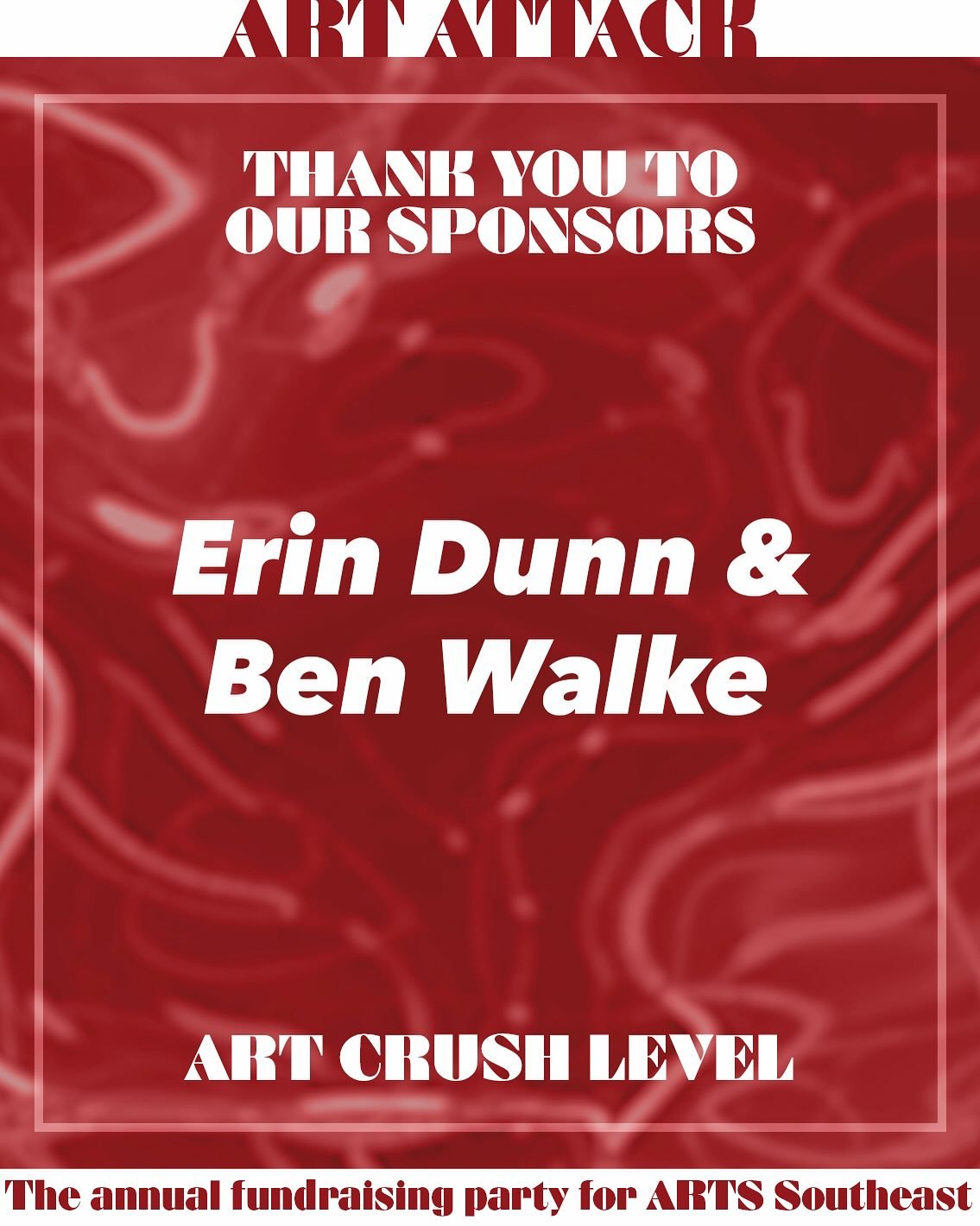 A huge thank you to our Art Attack Art Crush Level Sponsors, Erin Dunn &amp; Ben Walke &mdash; thank you for all you do to support the arts in Savannah! @erindunn_art @ben.walke.1

ART ATTACK isn&rsquo;t your typical gala, it&rsquo;s a full-sensory c