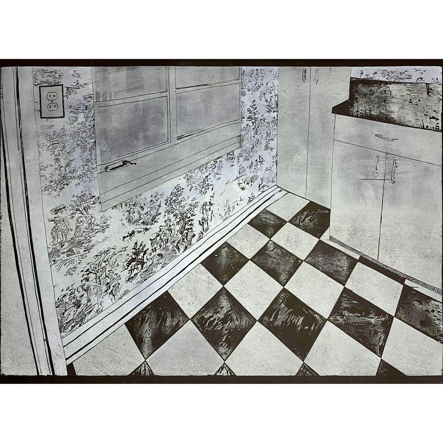 Joanna Paige Silver, &ldquo;Black Mold for Dinner.&rdquo; Woodcut on paper, 22 x 30 inches, framed.⁠
⁠
@joannapaige⁠
⁠
On Display in &ldquo;Speculative Structures,&rdquo; A Group Exhibition featuring Eliza Bentz, Maggie Evans, Jennifer Moss, Sharon N